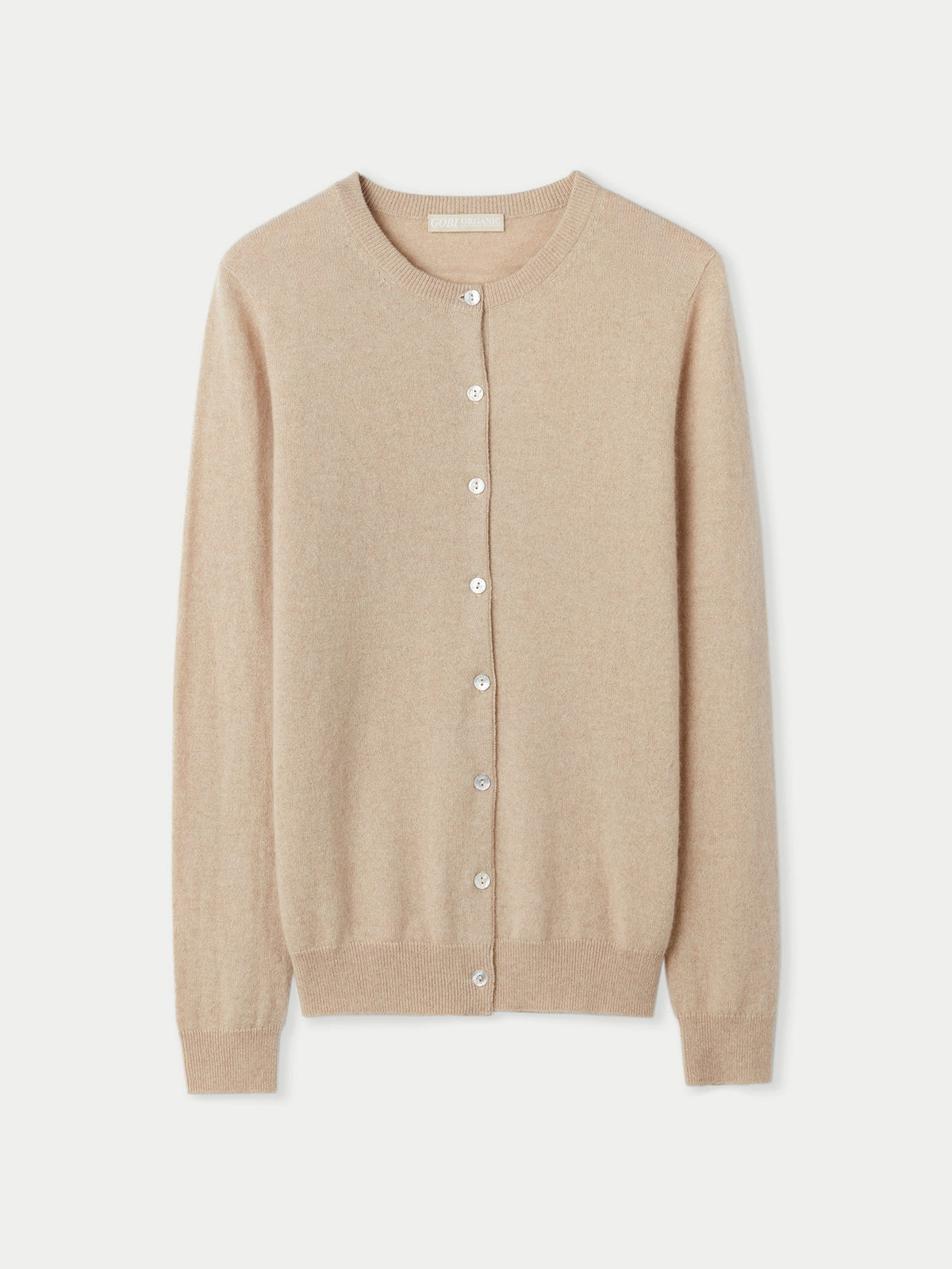 Cashmere Crew Neck Button Cardigan — Beige