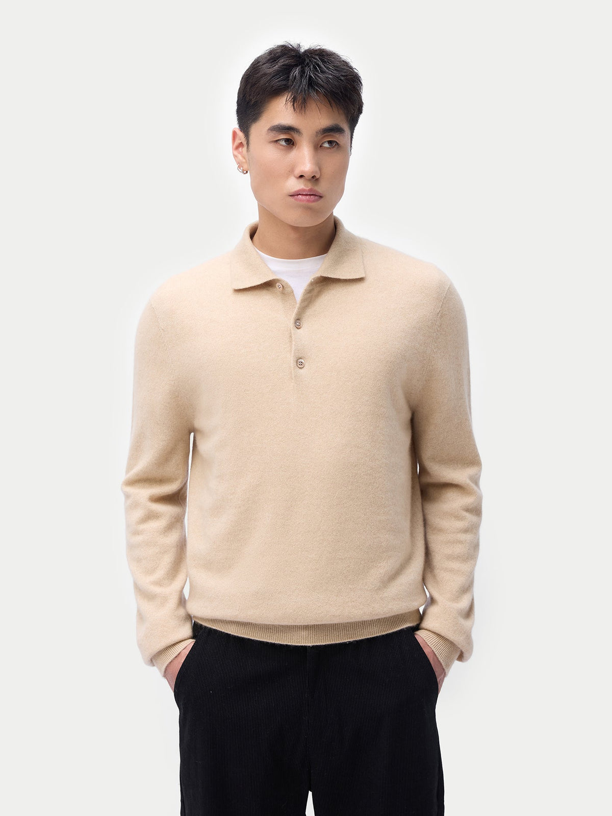 Essential Cashmere Polo Sweater — Beige