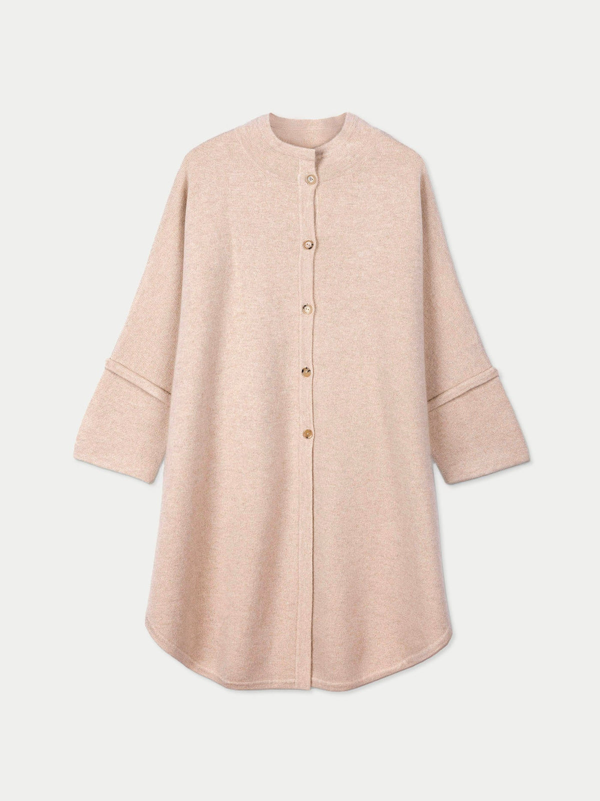 Cashmere Button-front Poncho — Beige