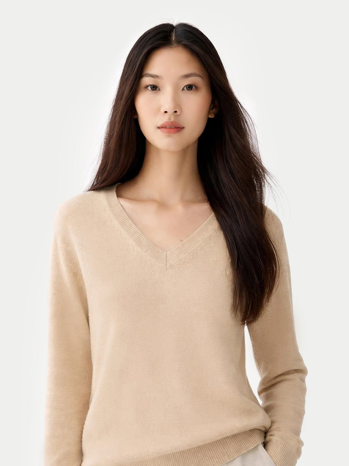 Essential Cashmere V-neck Sweater — Beige