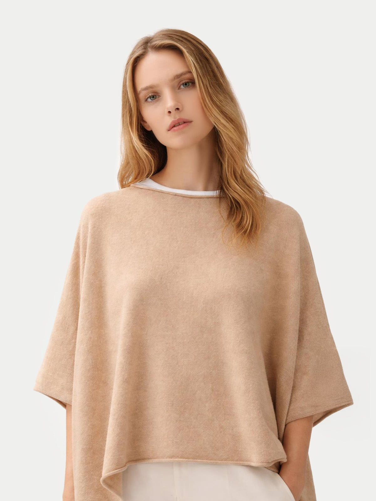 Timeless Knitted Poncho — Beige