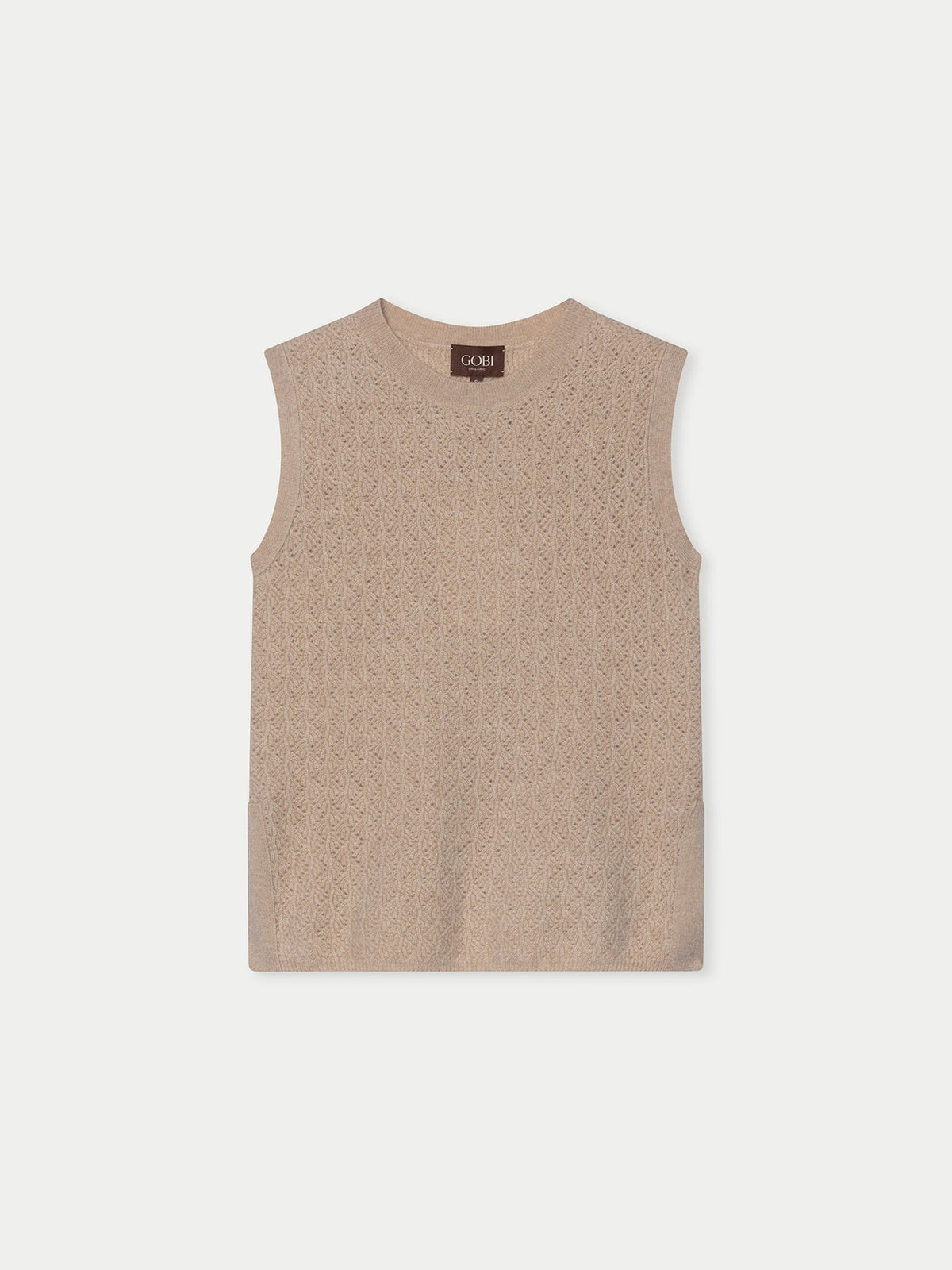Ajour Knit Crewneck Cashmere Vest — Beige