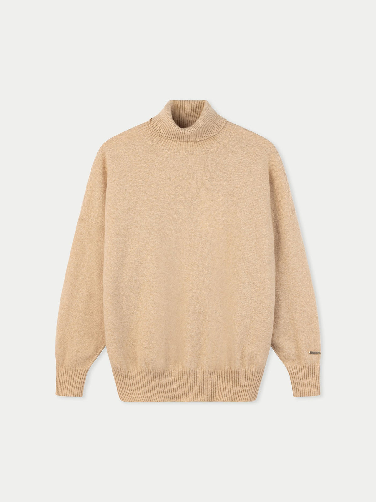 Women T-neck Cashmere Sweater — Beige