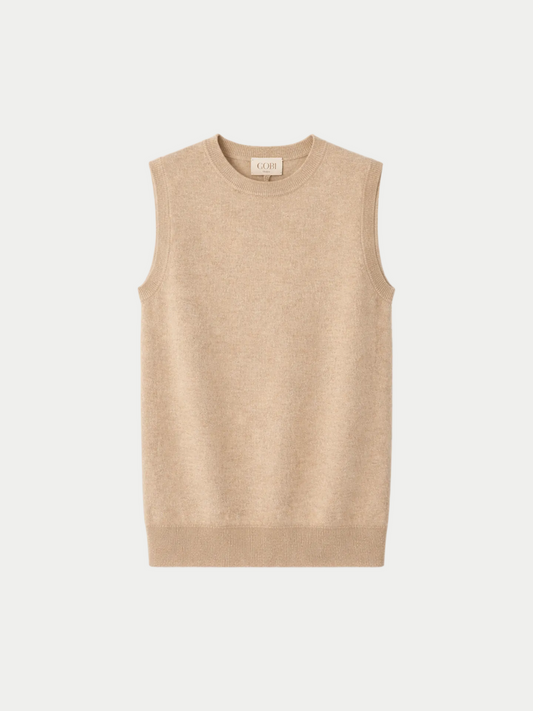 Essential Cashmere Crewneck Vest — Beige