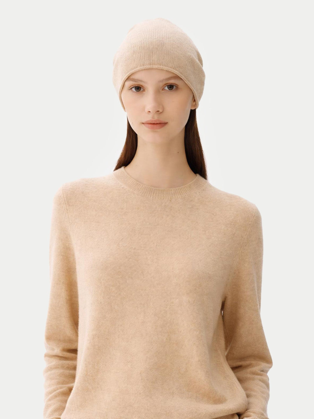 Cashmere Hat & Sweater Set — Beige