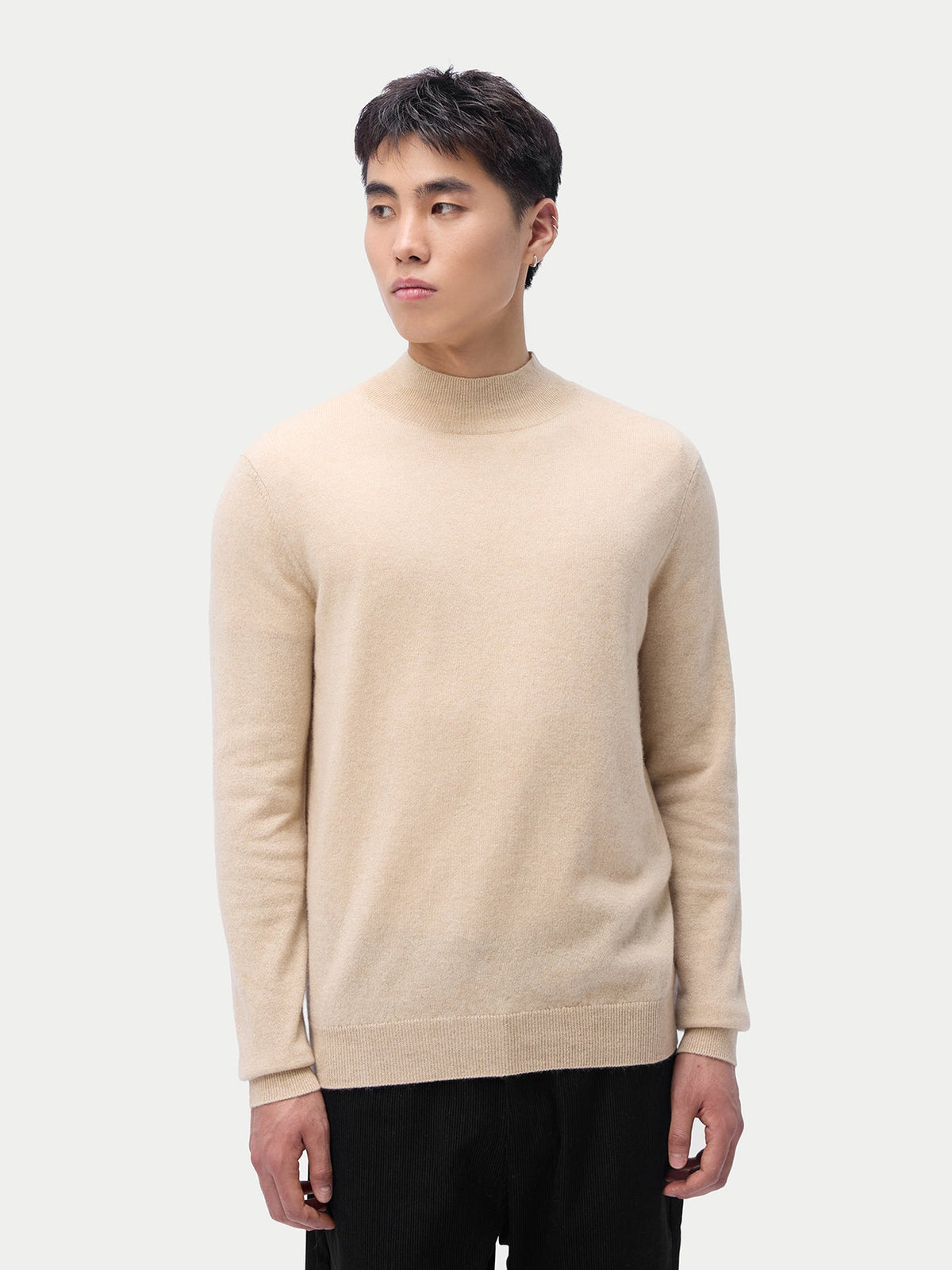 Essential Organic Mock Neck Cashmere Sweater — Beige