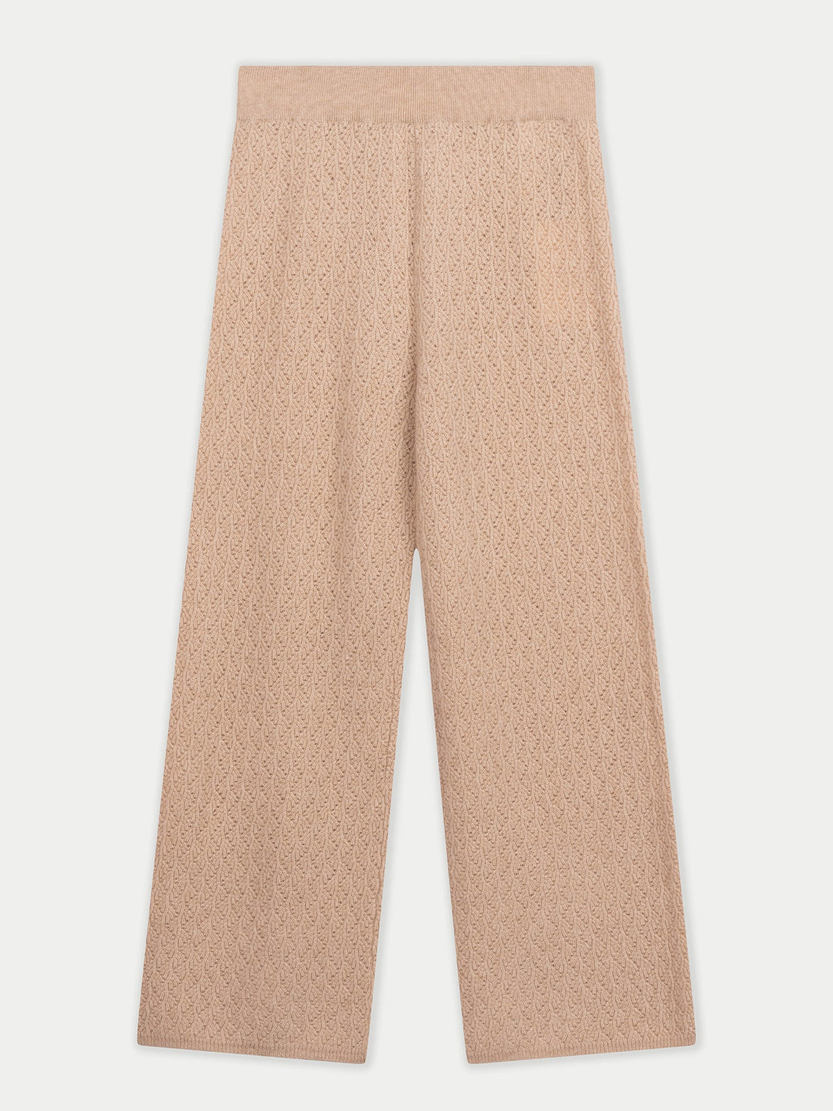 Wide-leg Ajour Knit Cashmere Pants — Beige