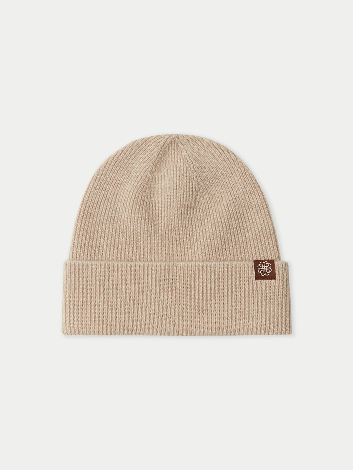 Cashmere Rib Knit Beanie — Beige