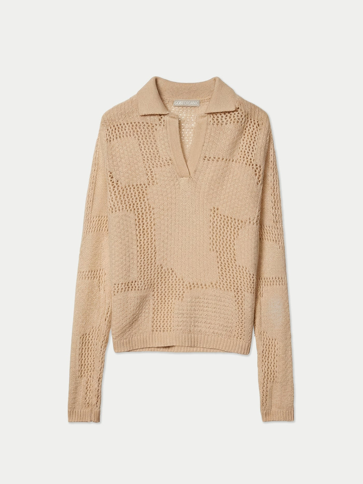 Natural Color Cashmere Buttonless Polo Sweater — Beige