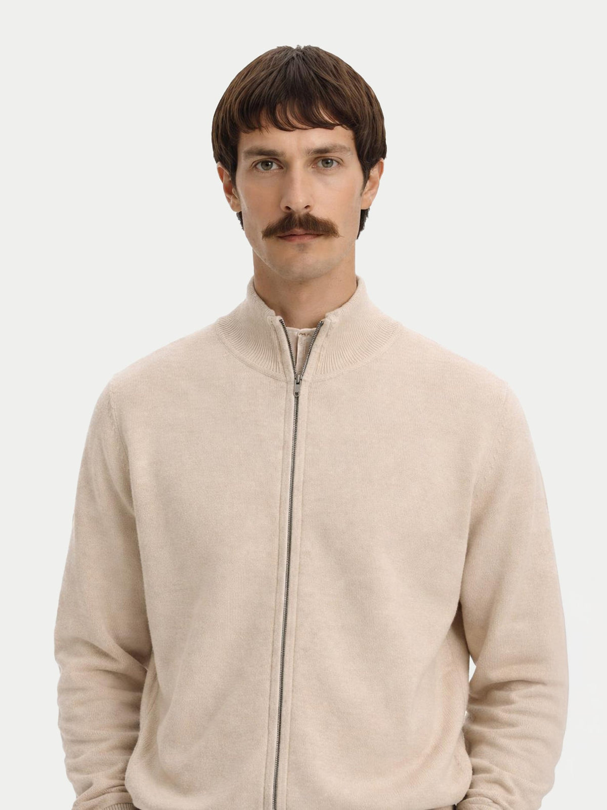Essential Full-zip Cashmere Cardigan — Beige