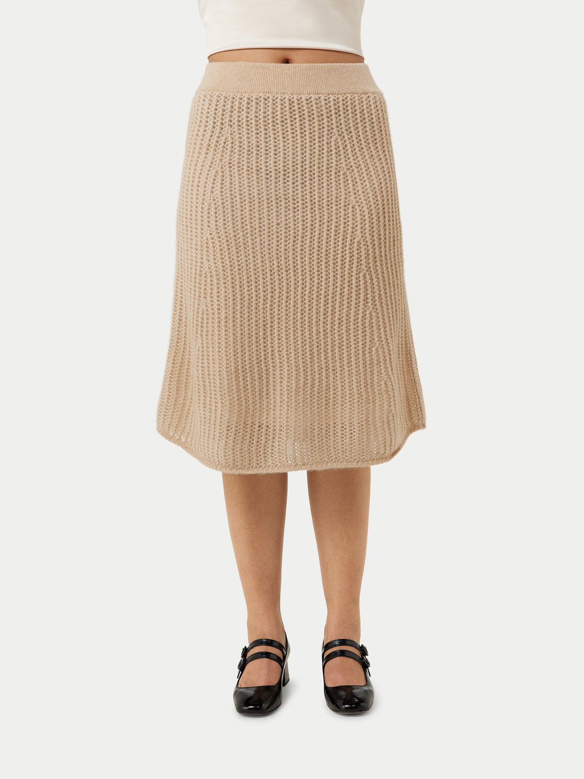 Natural Color Ajour Knit Cashmere Skirt — Beige