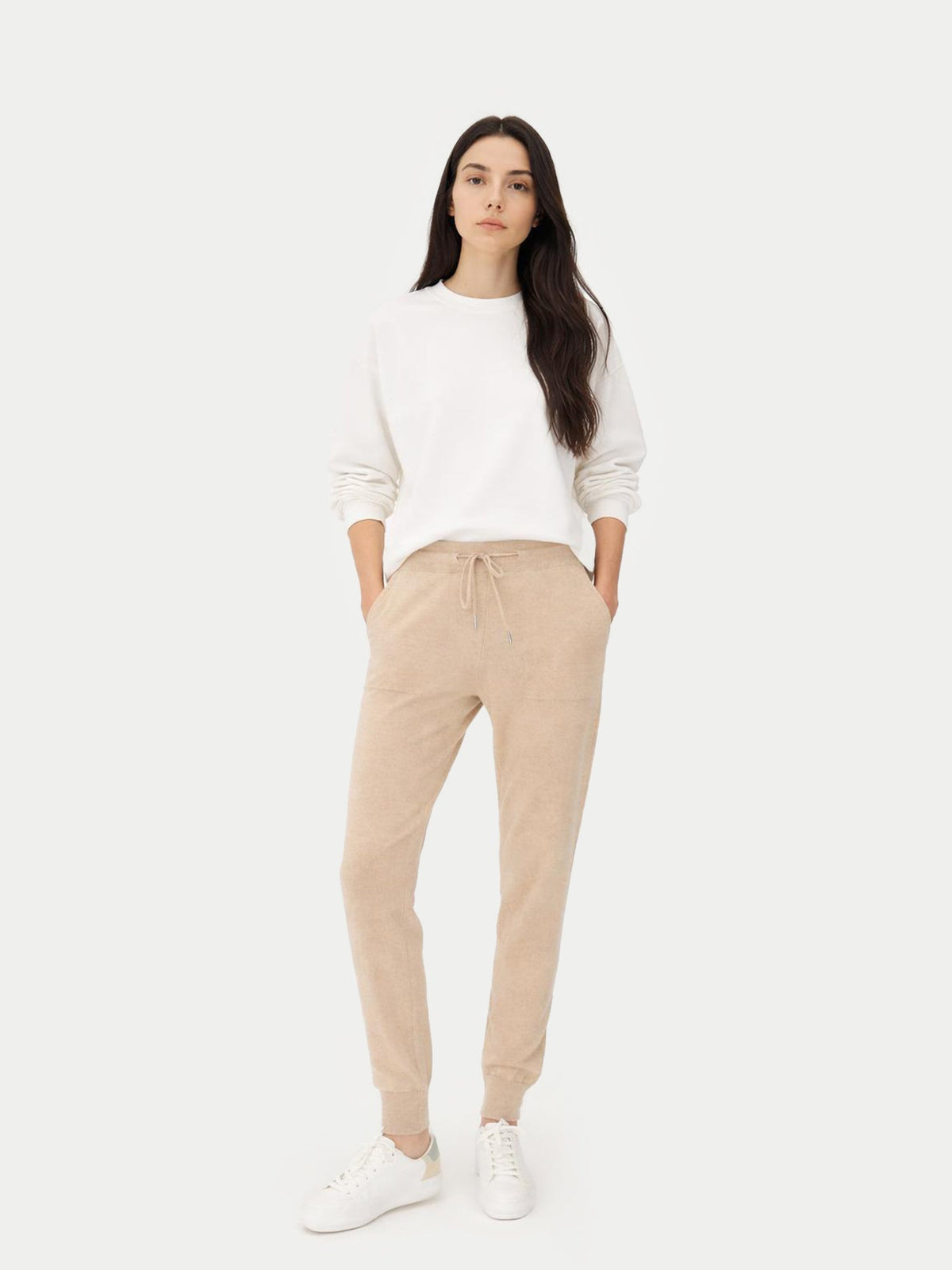 Cuffed Cashmere Jogger — Beige