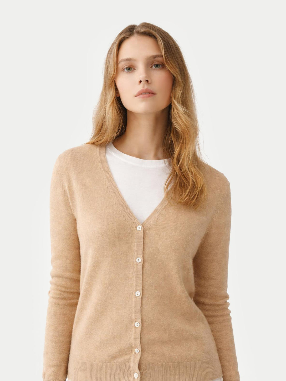 Essential Cashmere V-neck Cardigan — Beige