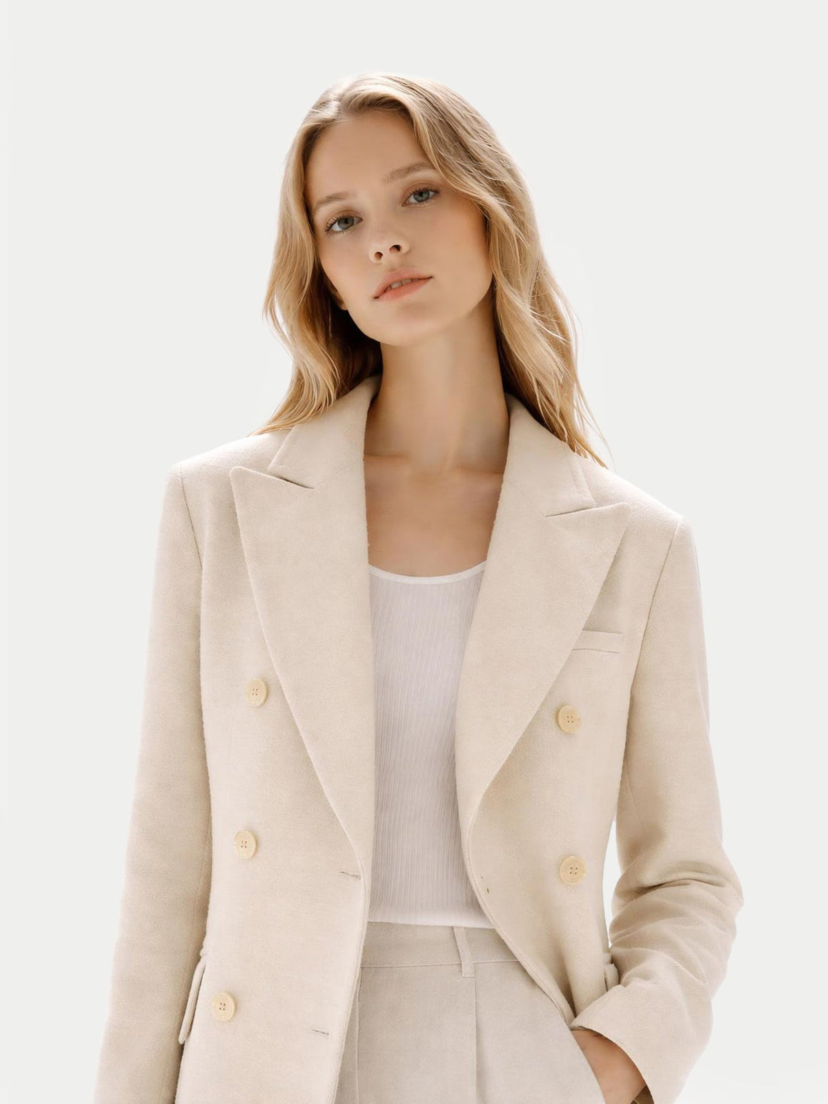 Double-breasted Long Coat — Beige
