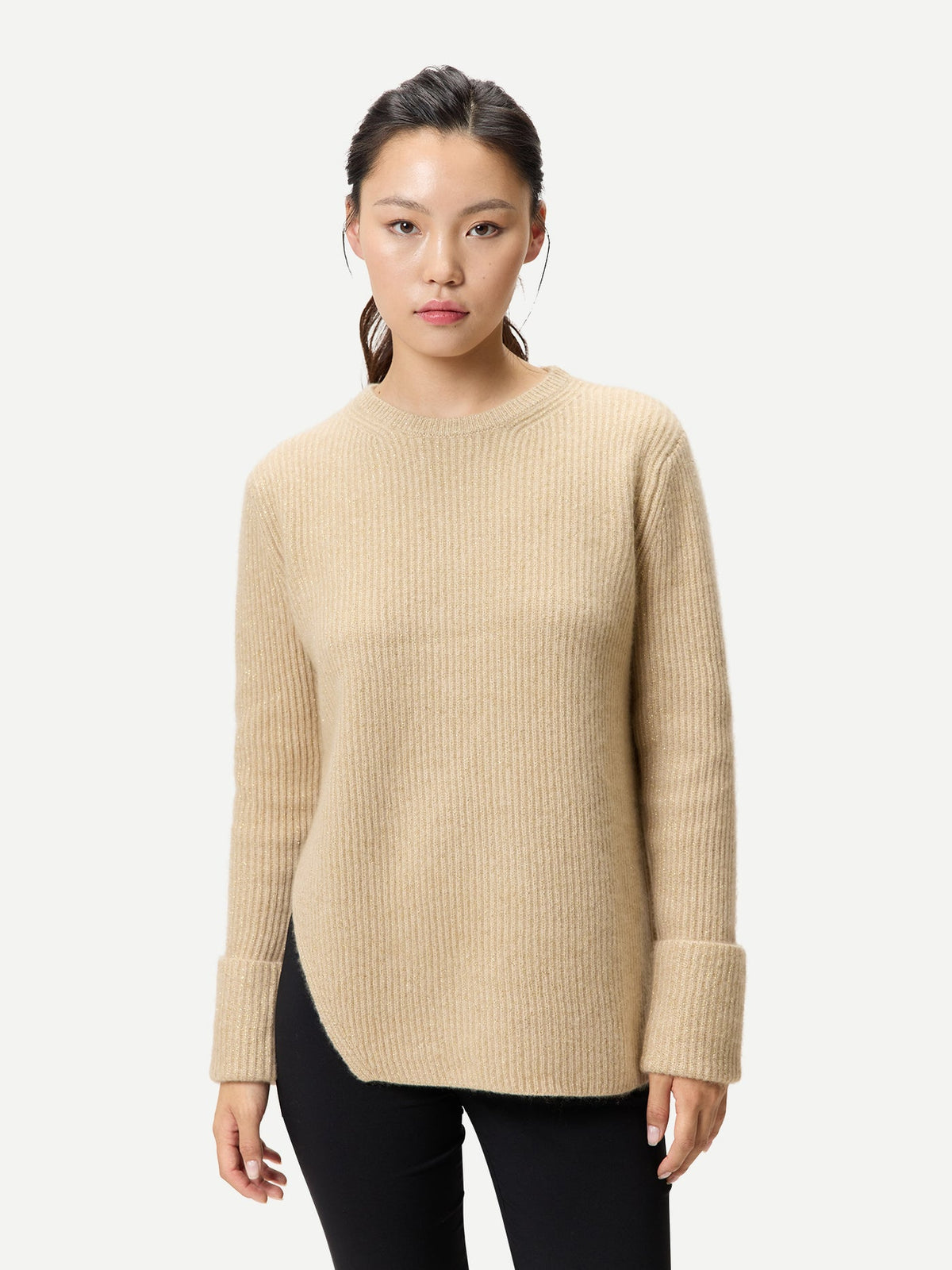Cashmere Sweater With Detachable Collar — Beige