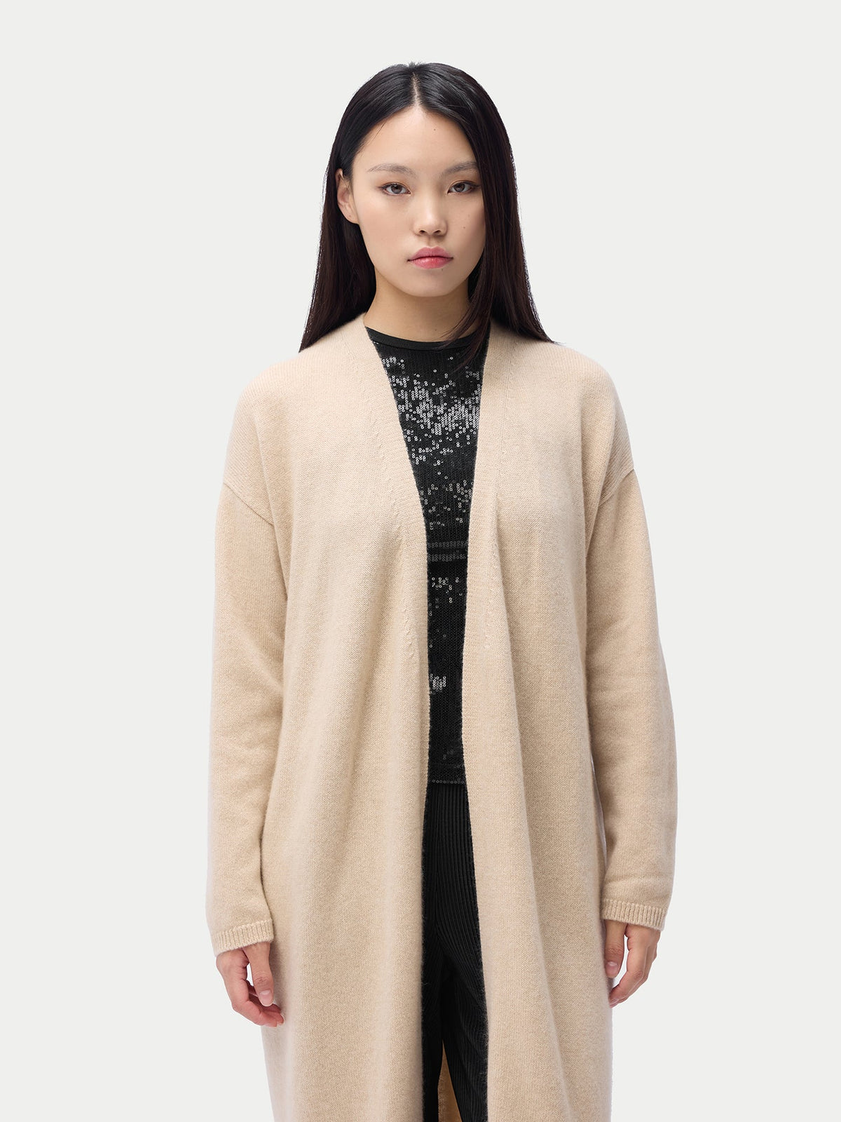 Long Maternity Cashmere Robe — Beige