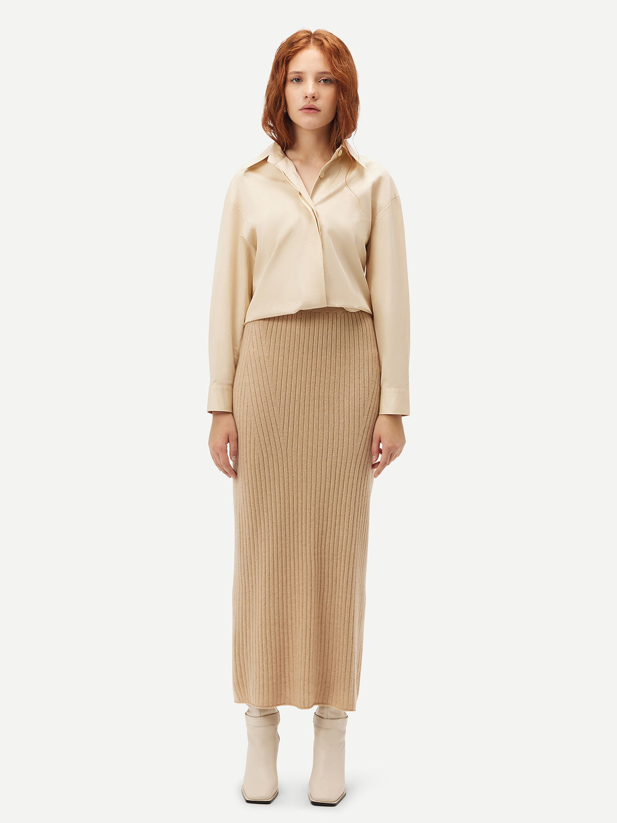 Cashmere Midi Skirt — Beige