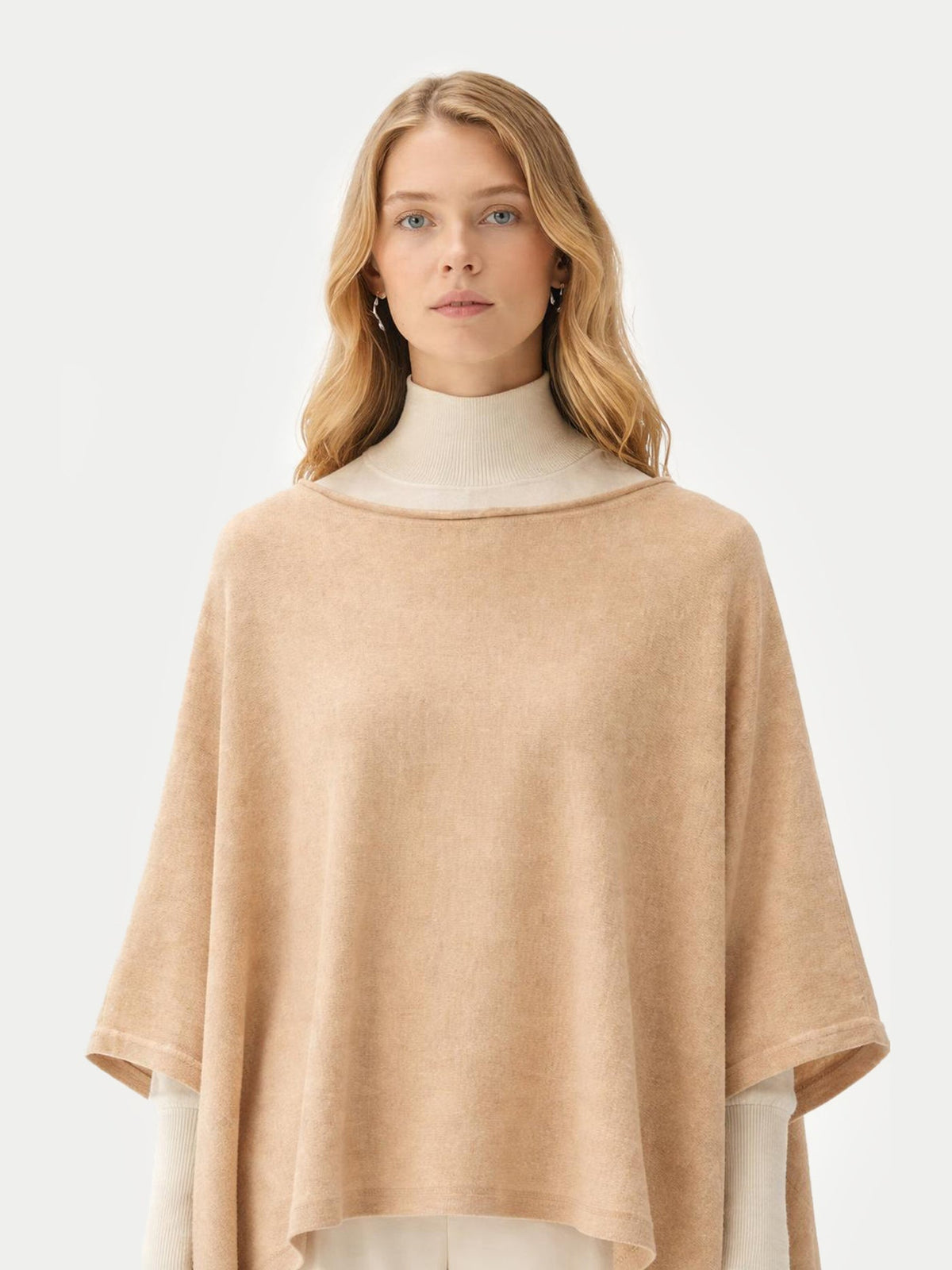 Boat-neck Cashmere Poncho — Beige