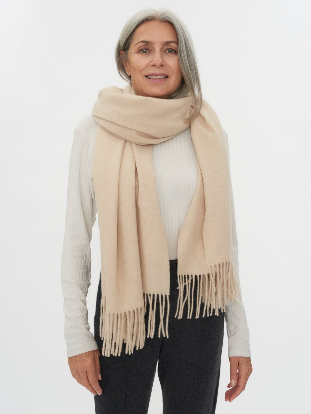 Oversized Cashmere Woven Scarf — Beige