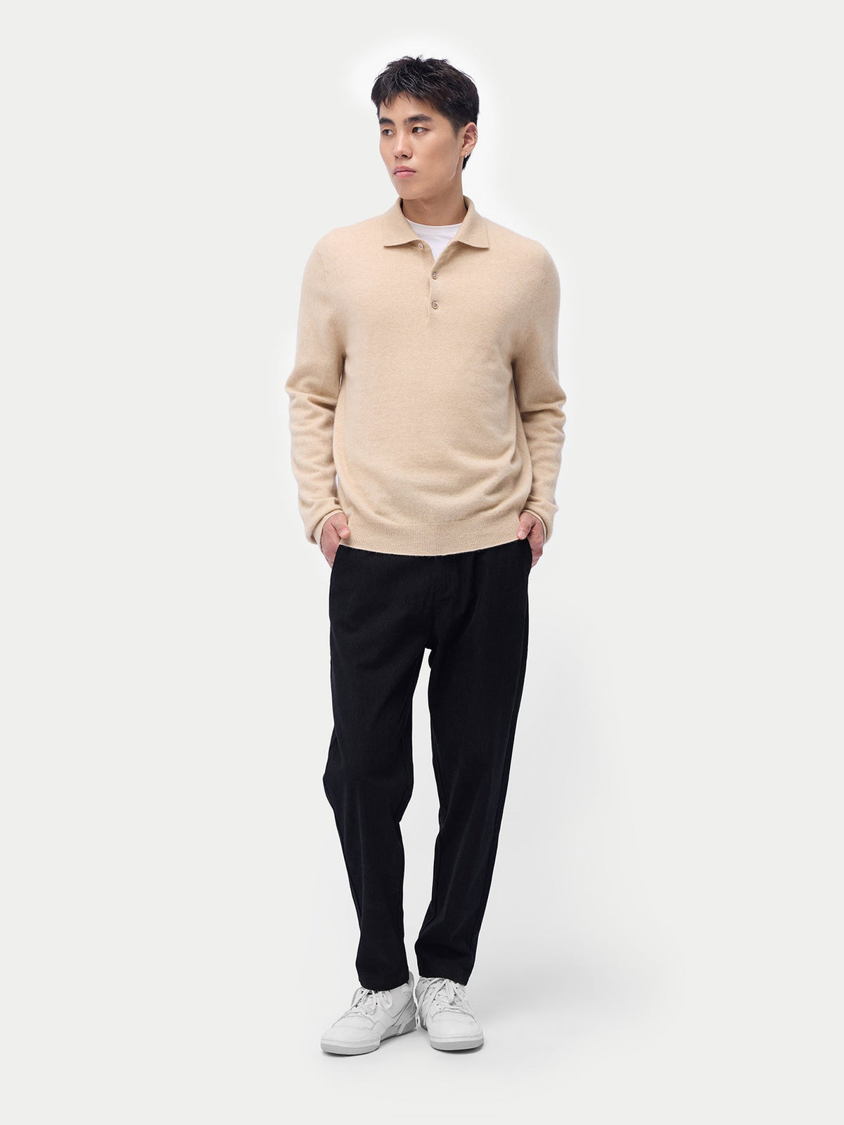 Essential Cashmere Polo Sweater — Beige
