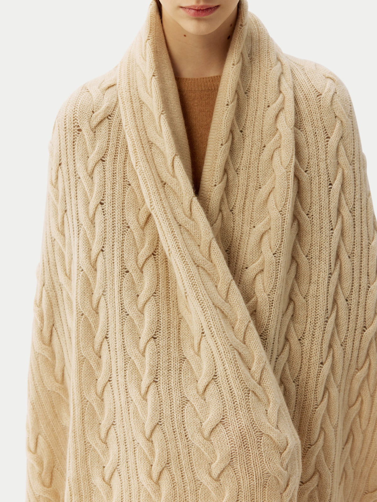 Cable Knit Cashmere Blanket — Beige