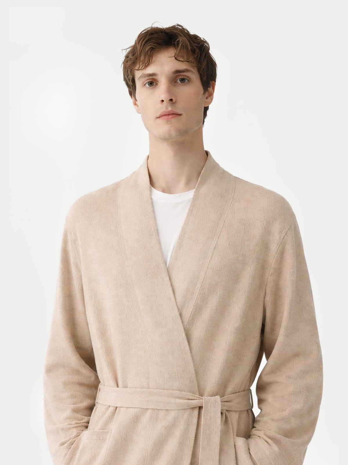 Natural Color Men's Cashmere Robe — Beige