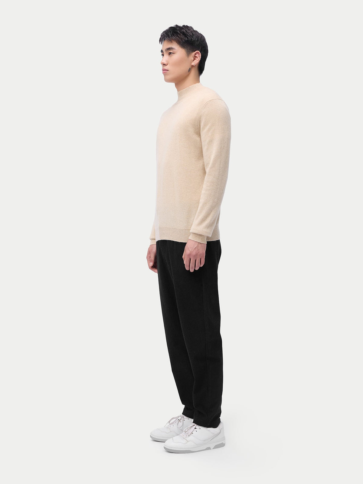 Essential Organic Mock Neck Cashmere Sweater — Beige