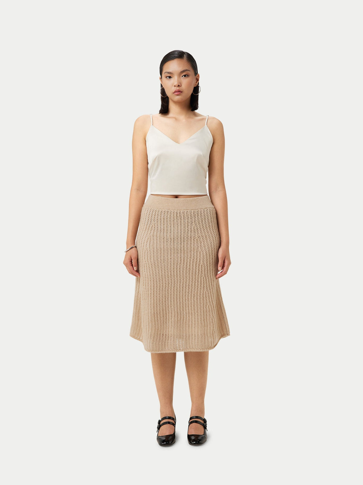 Natural Color Ajour Knit Cashmere Skirt — Beige