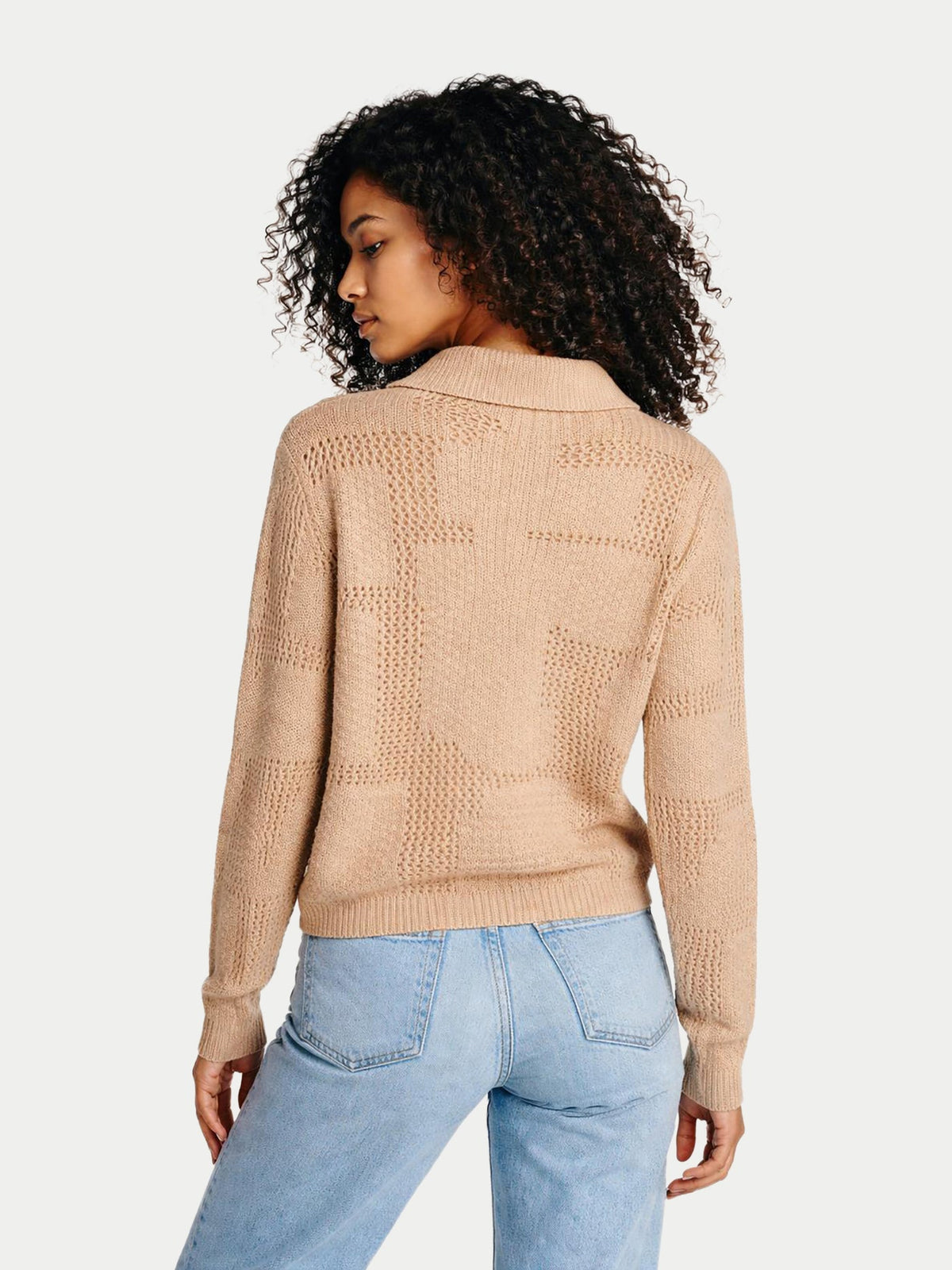 Natural Color Cashmere Buttonless Polo Sweater — Beige
