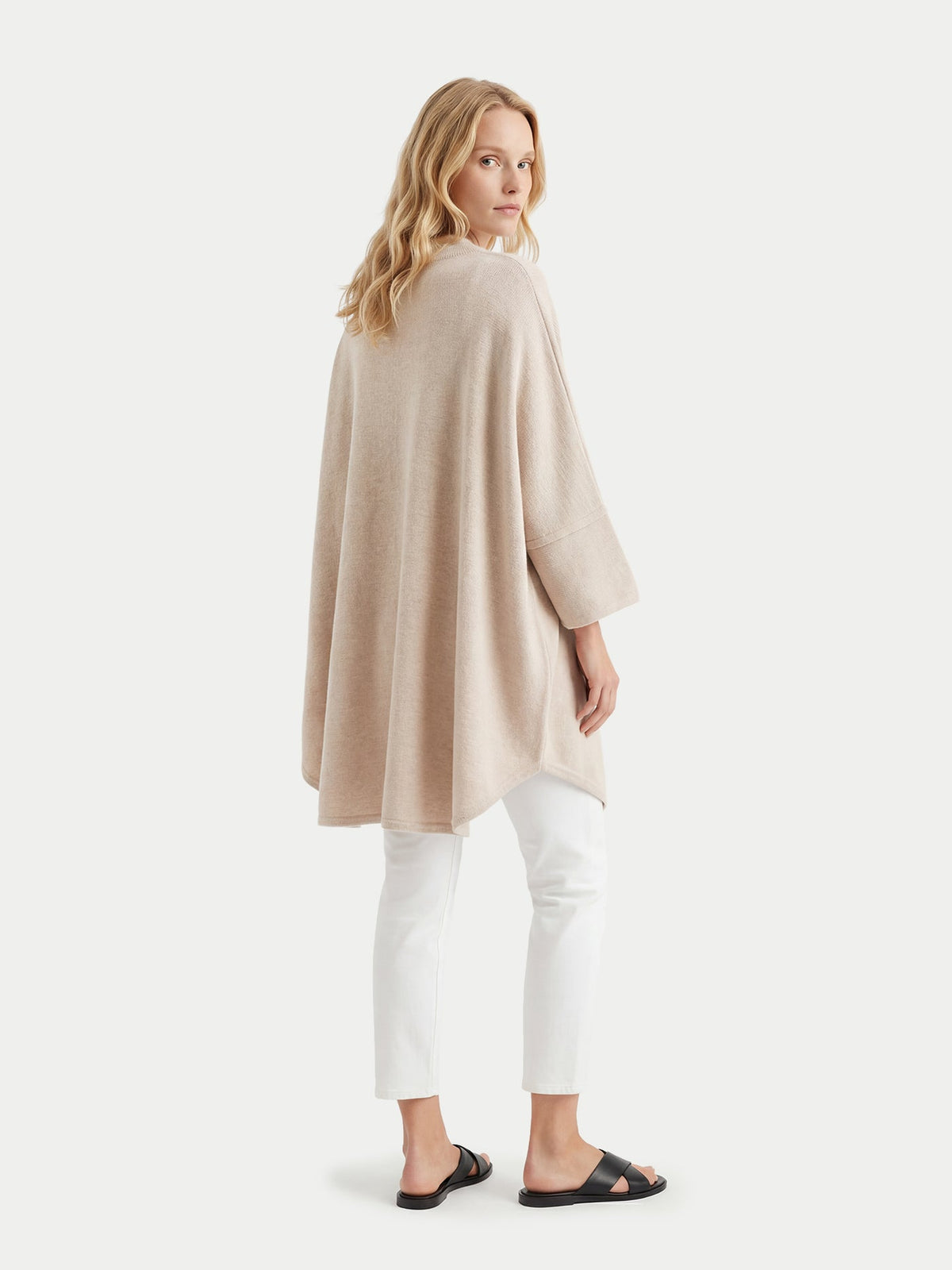 Cashmere Button-front Poncho — Beige
