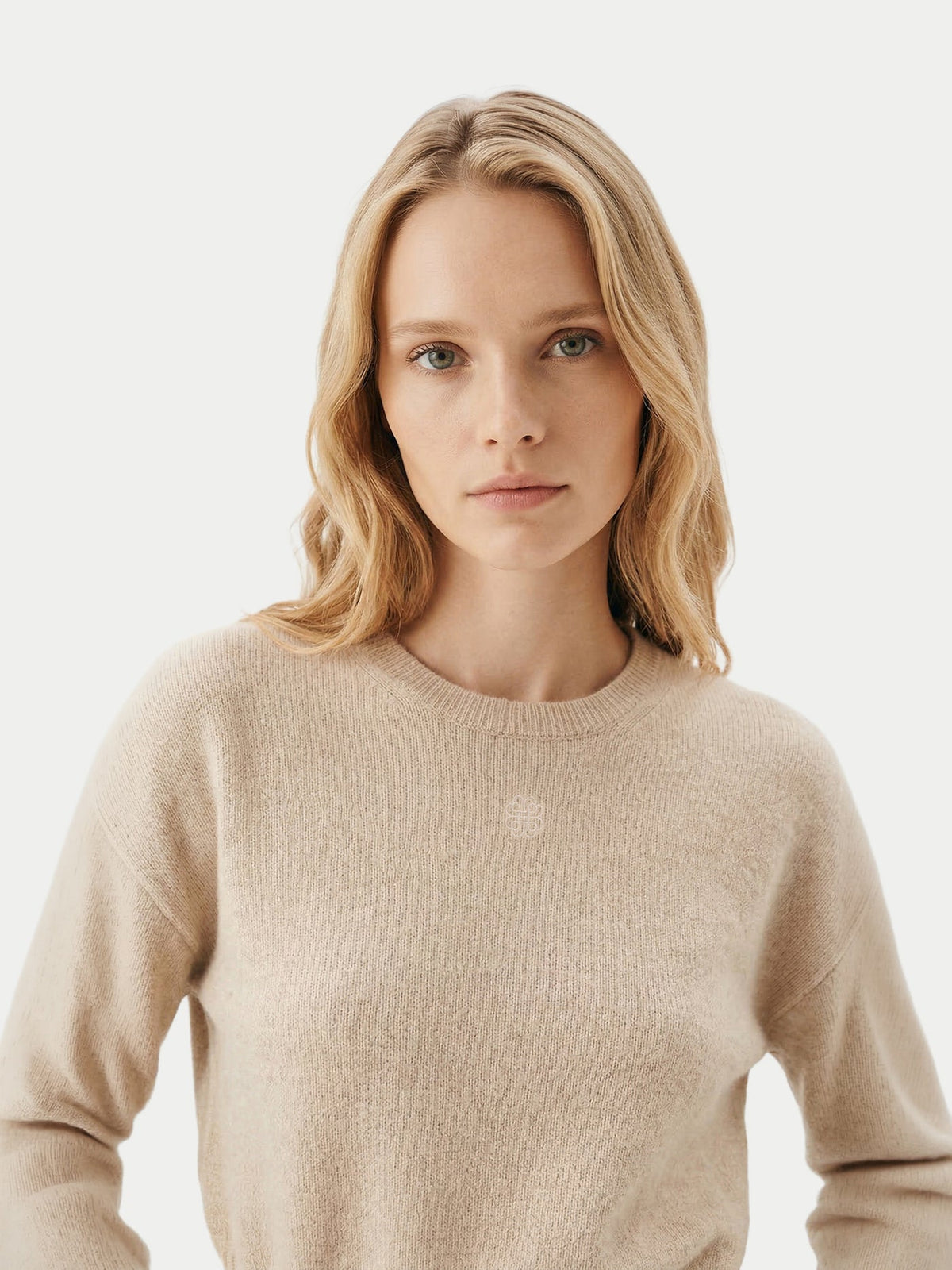 Cashmere Cinched-waist Sweater — Beige