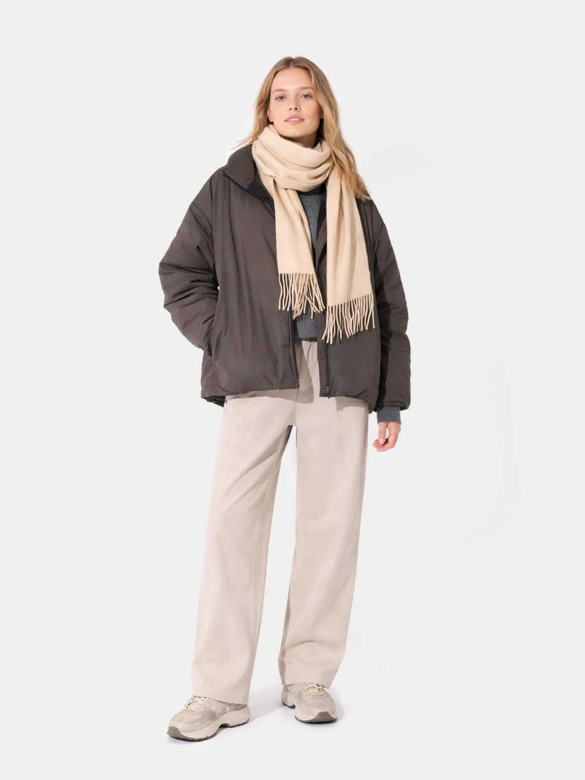 Cashmere Fringed Scarf — Beige