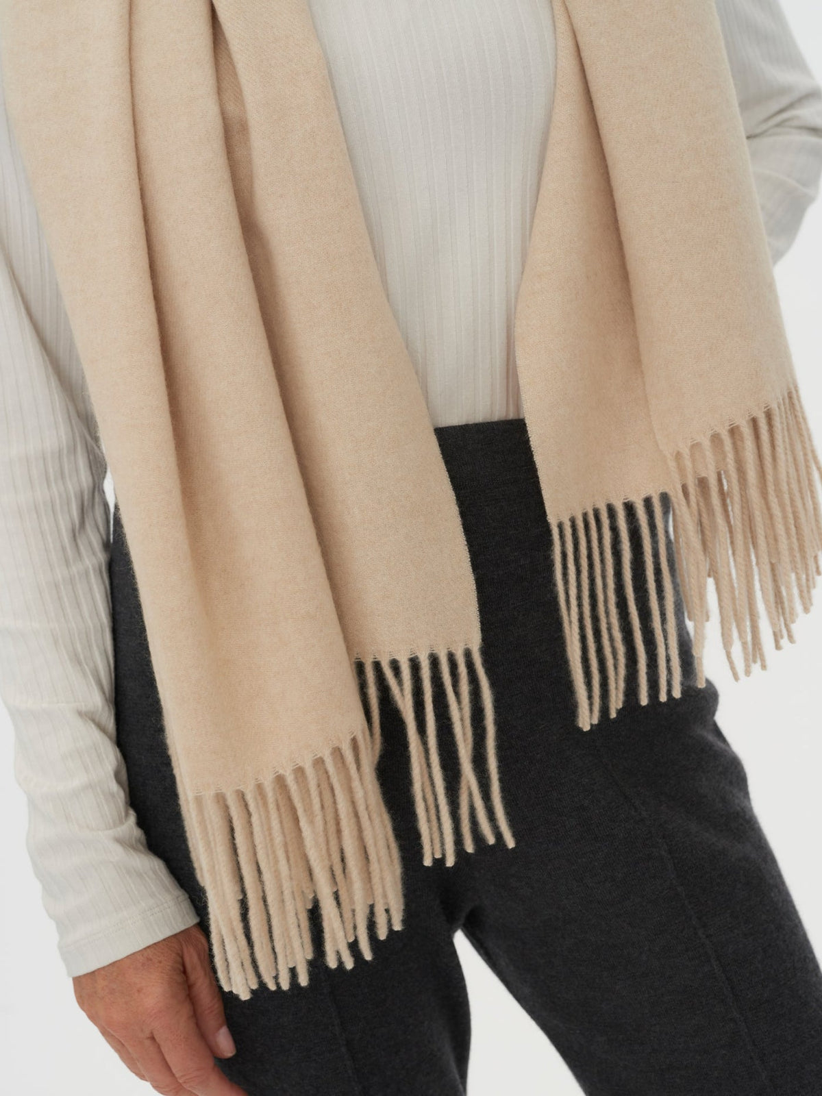 Oversized Cashmere Woven Scarf — Beige
