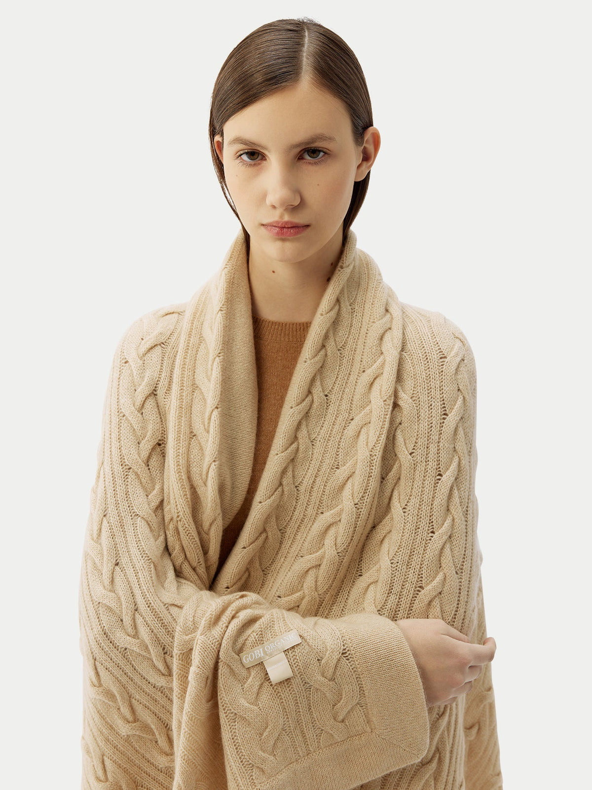 Cable Knit Cashmere Blanket — Beige