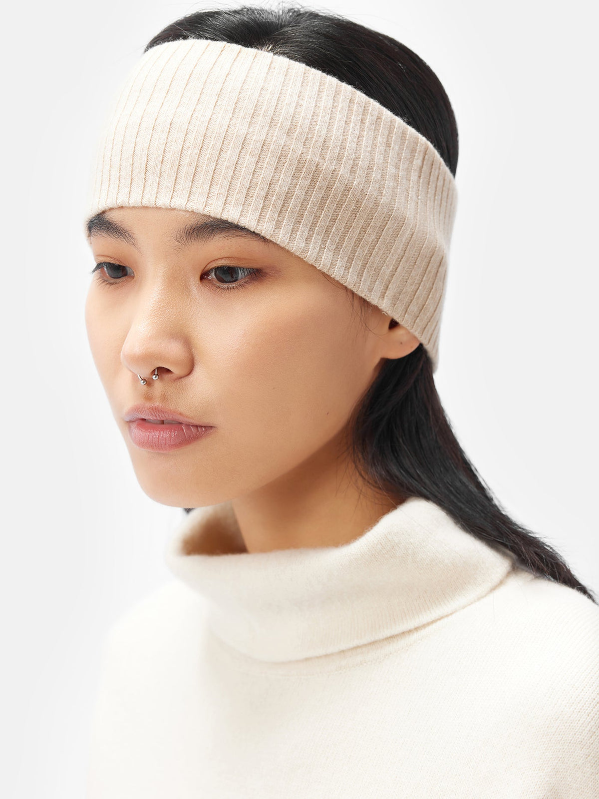 Natural Color Responsible Cashmere Headband — Beige