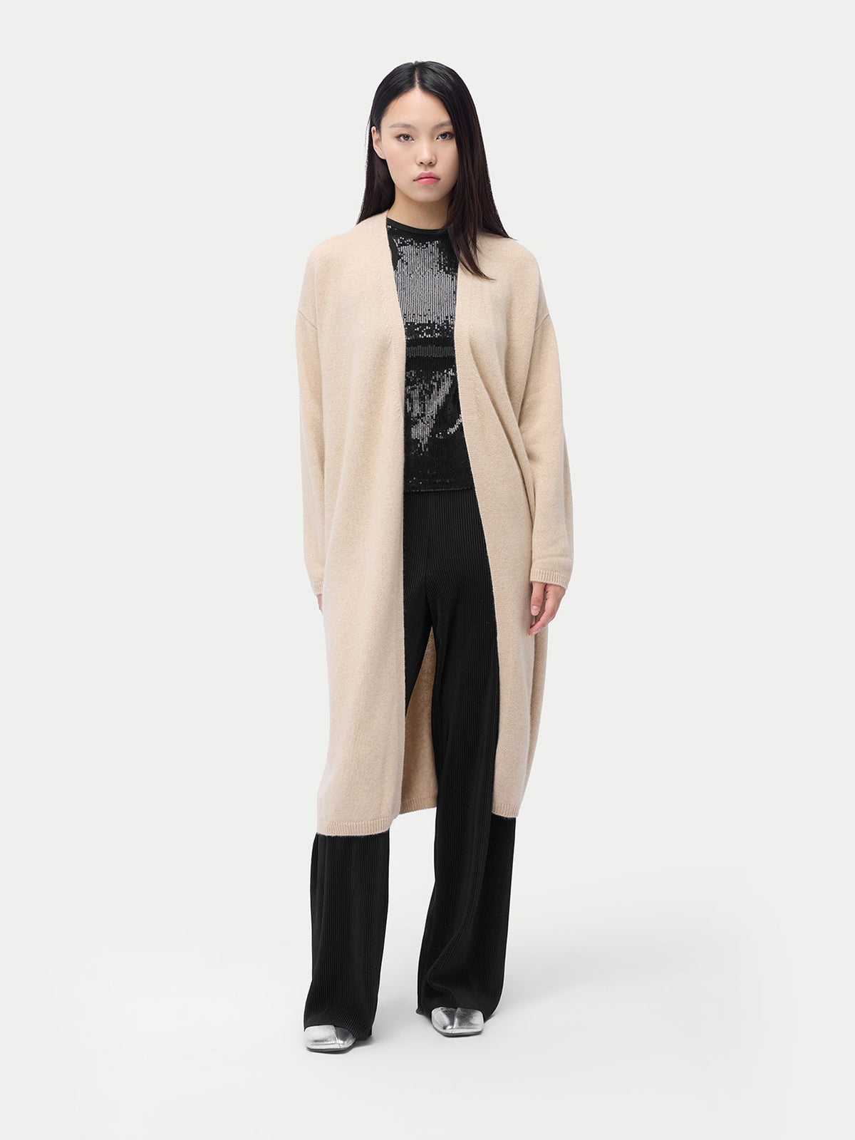Long Maternity Cashmere Robe — Beige