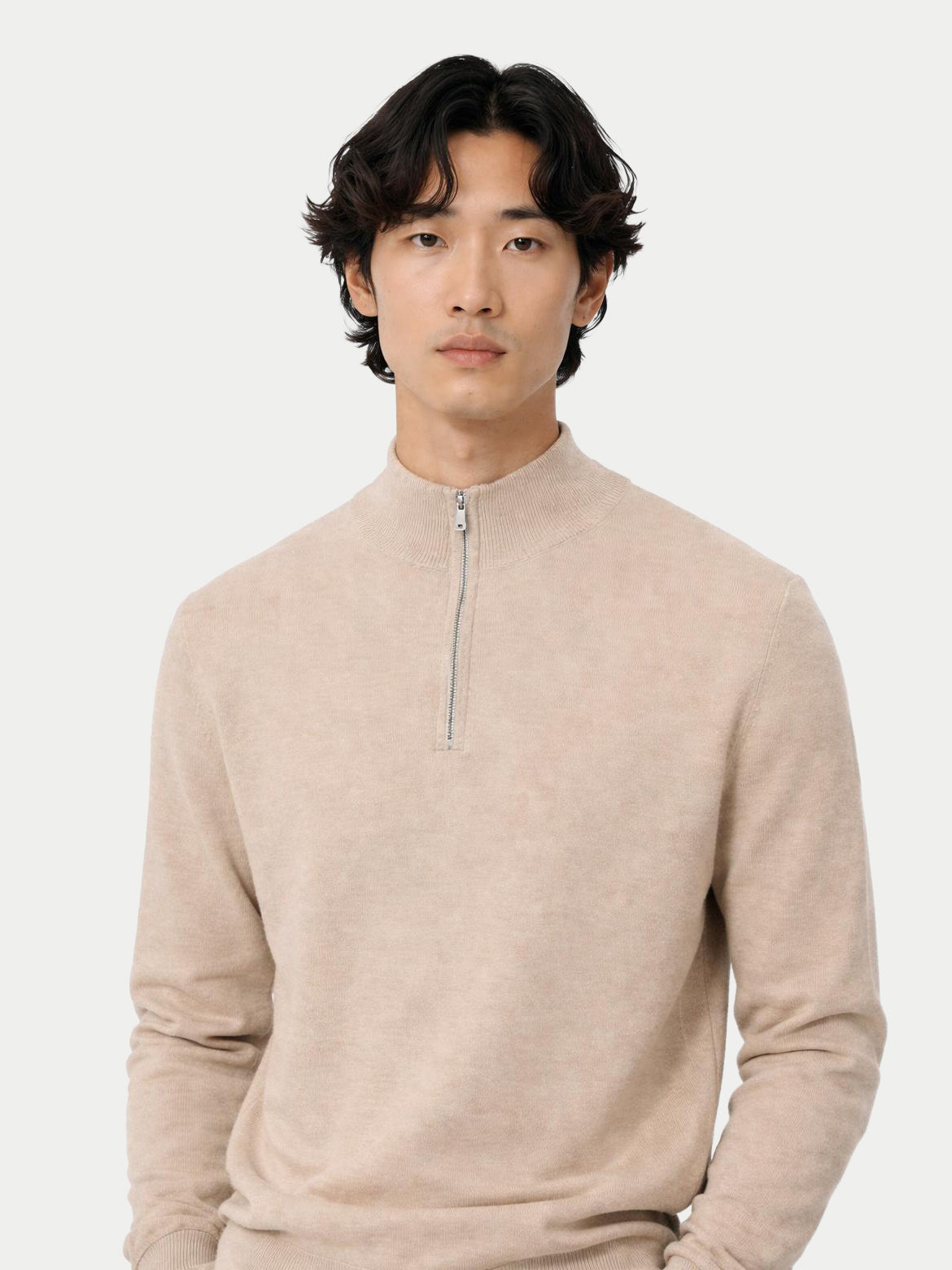 Essential Half-zip Cashmere Sweater — Beige