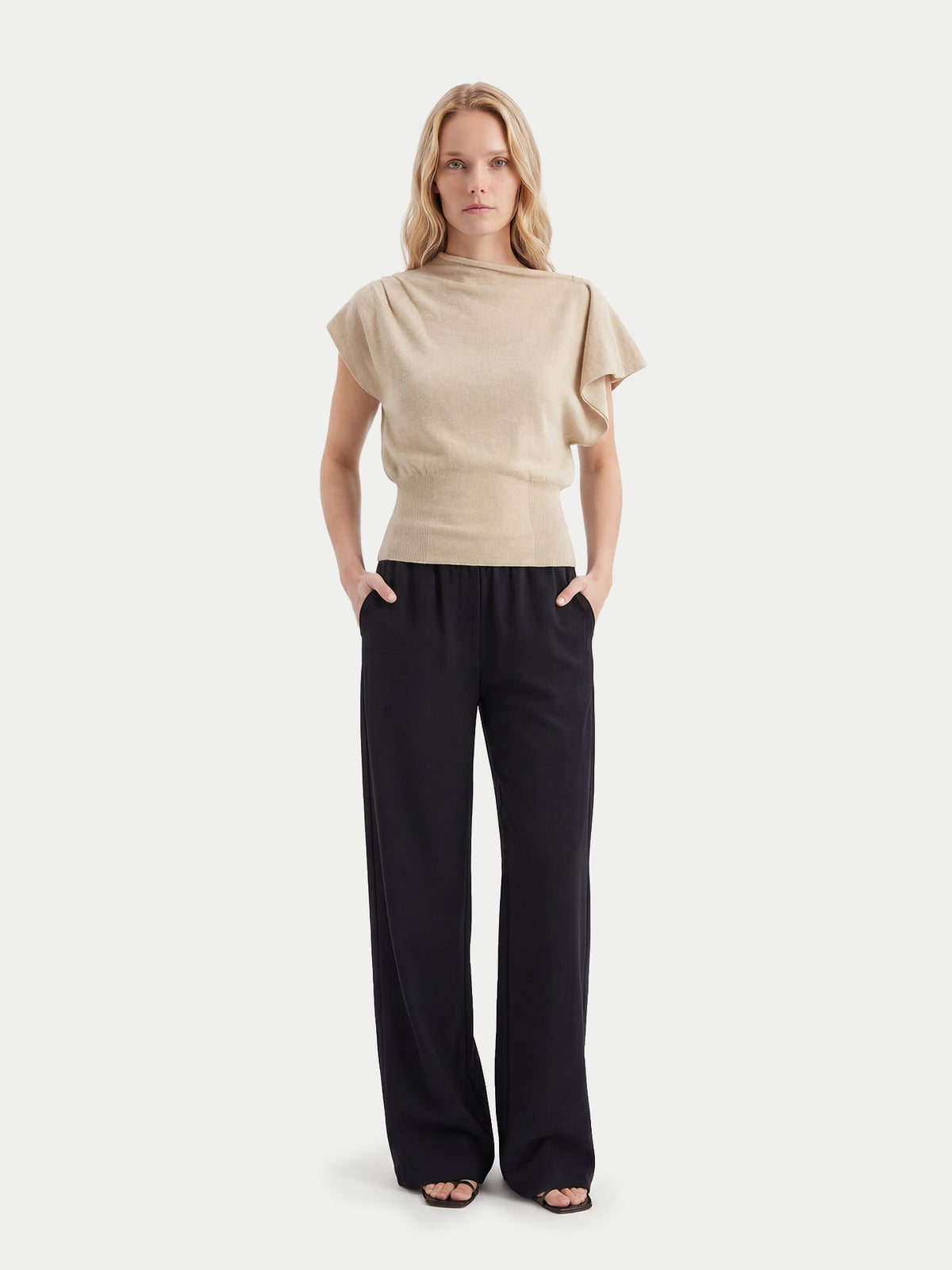 Cashmere Asymmetrical Top — Beige