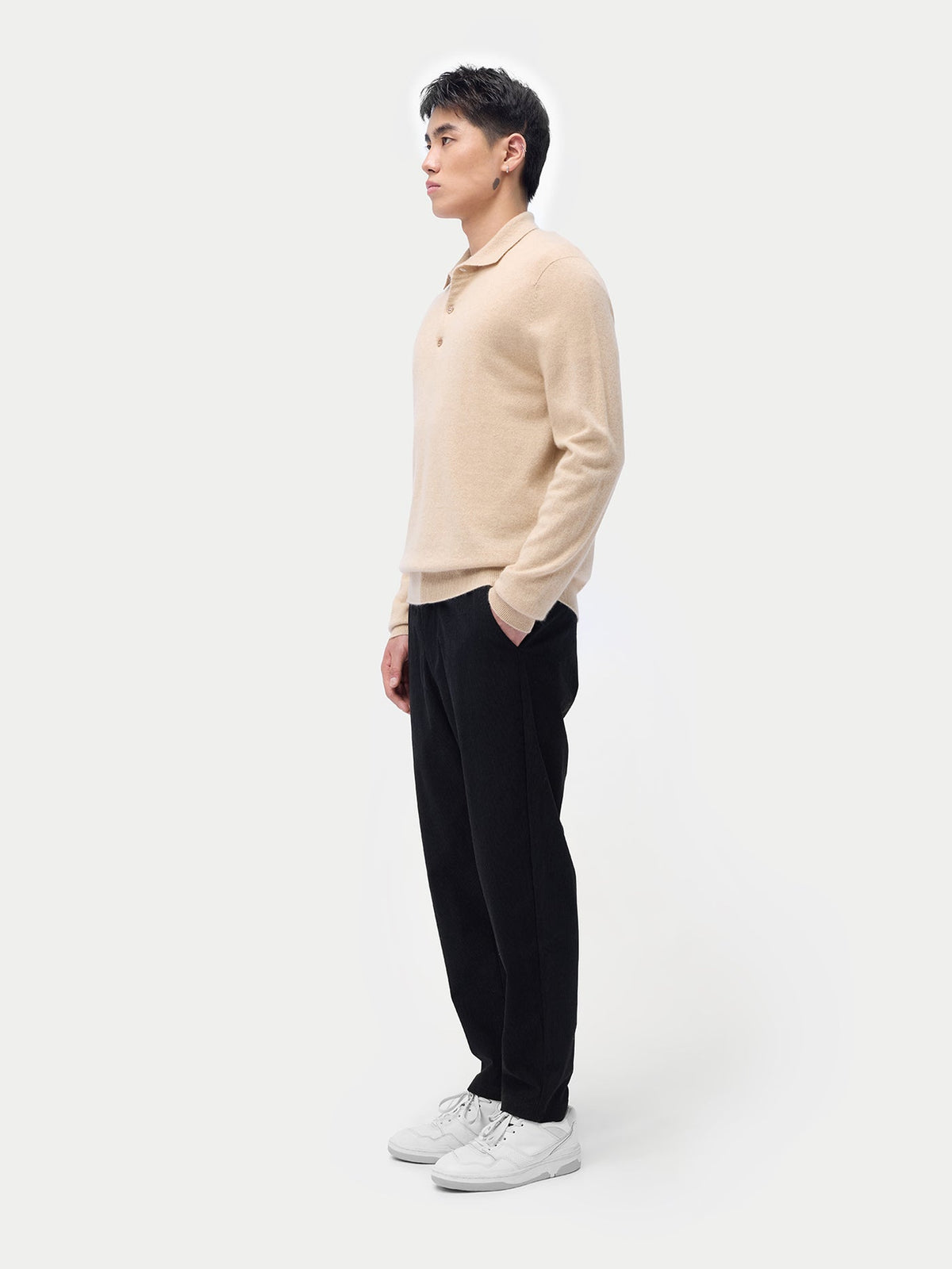 Essential Cashmere Polo Sweater — Beige