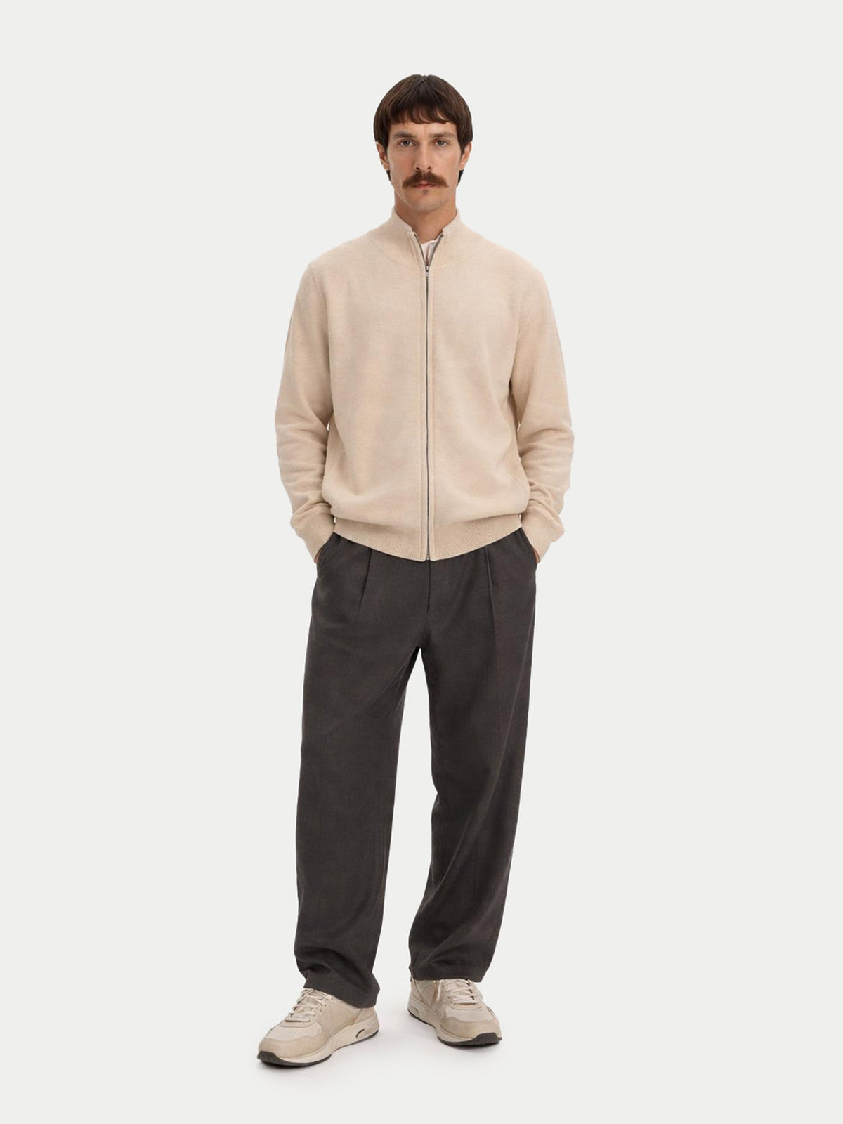 Essential Full-zip Cashmere Cardigan — Beige