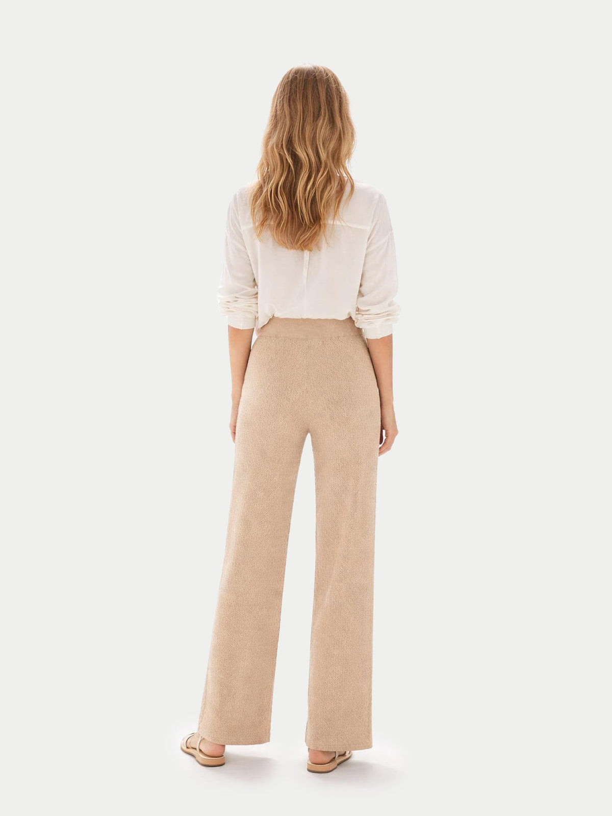 Wide-leg Ajour Knit Cashmere Pants — Beige