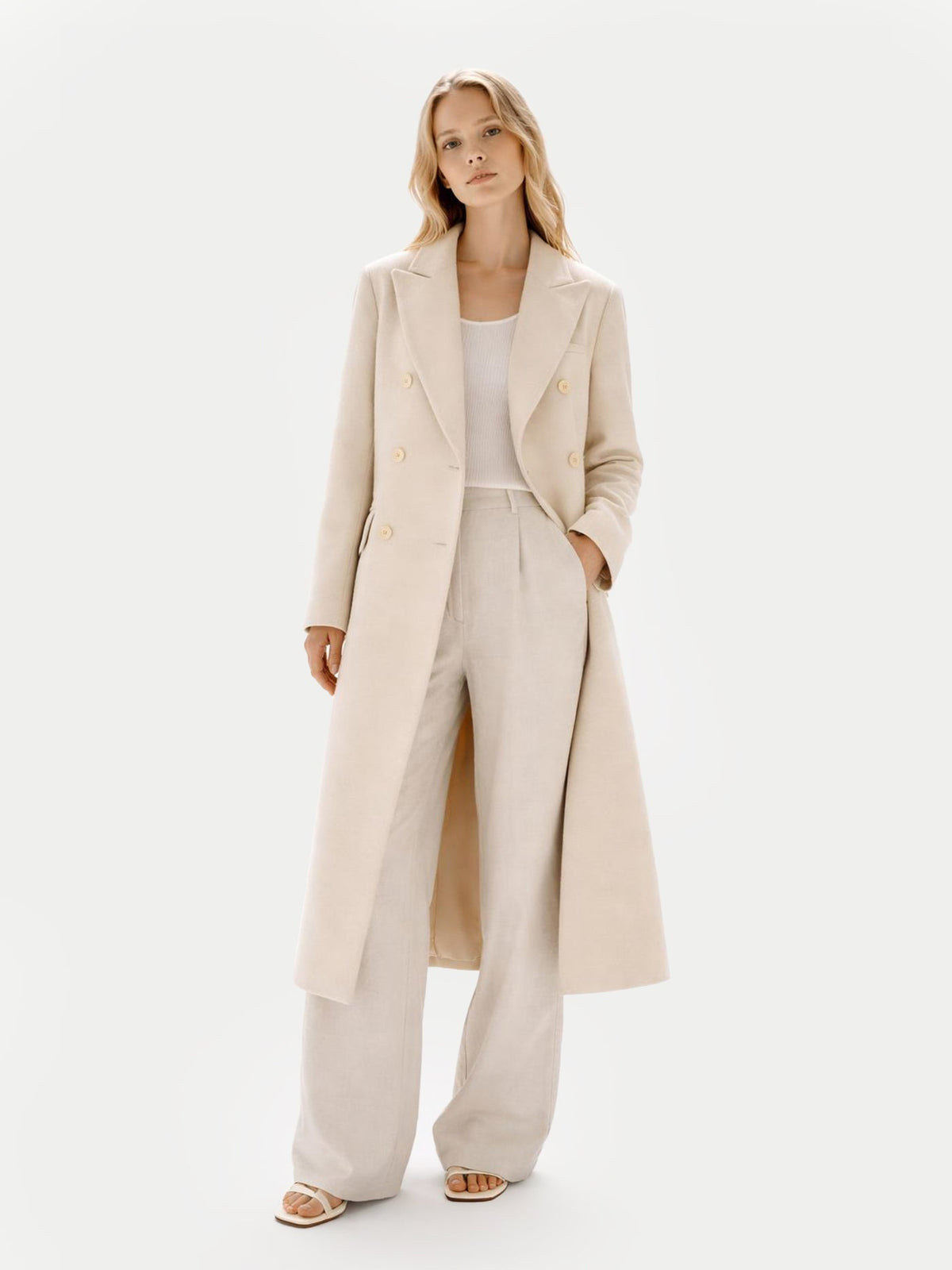 Double-breasted Long Coat — Beige