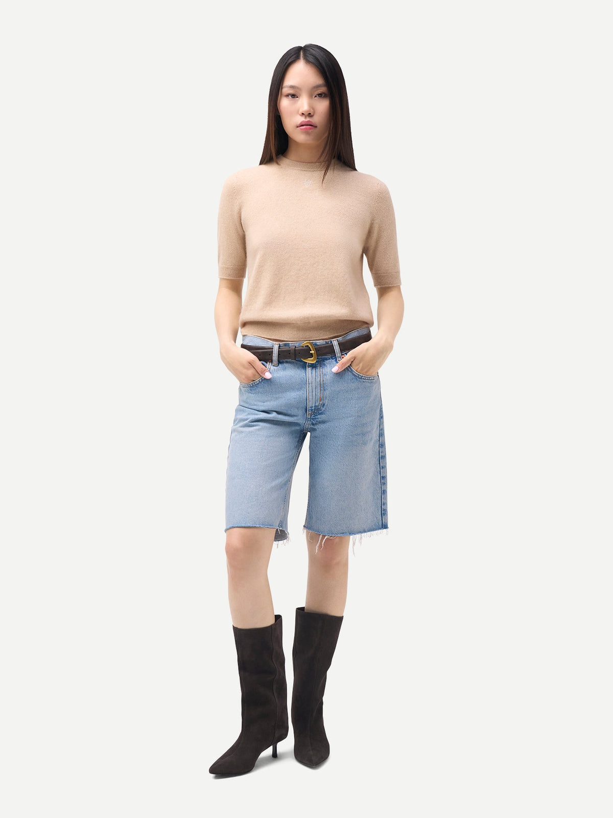 Women's Cashmere Elbow-sleeve Sweater — Beige