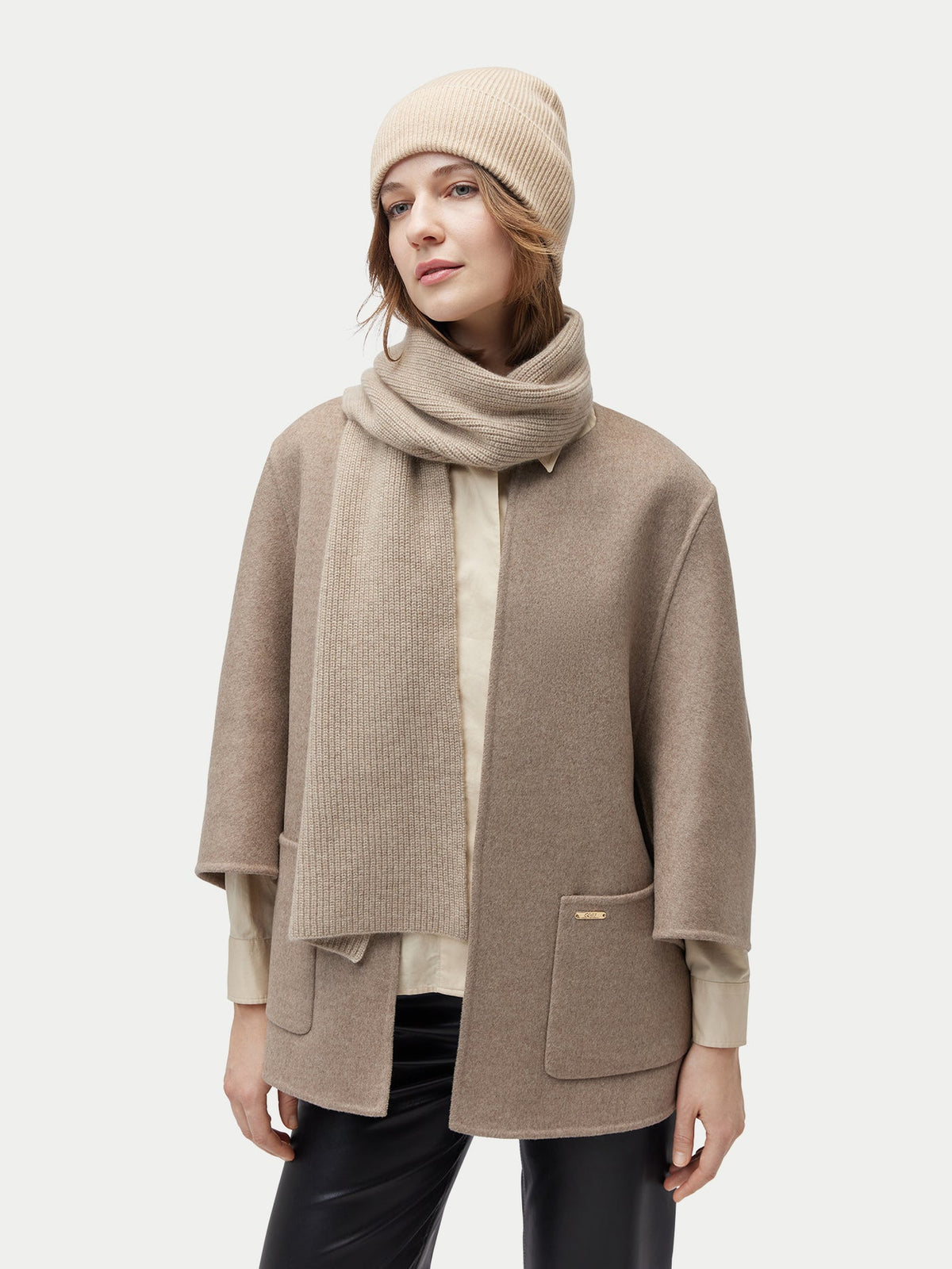 Cashmere Rib Knit Beanie — Beige