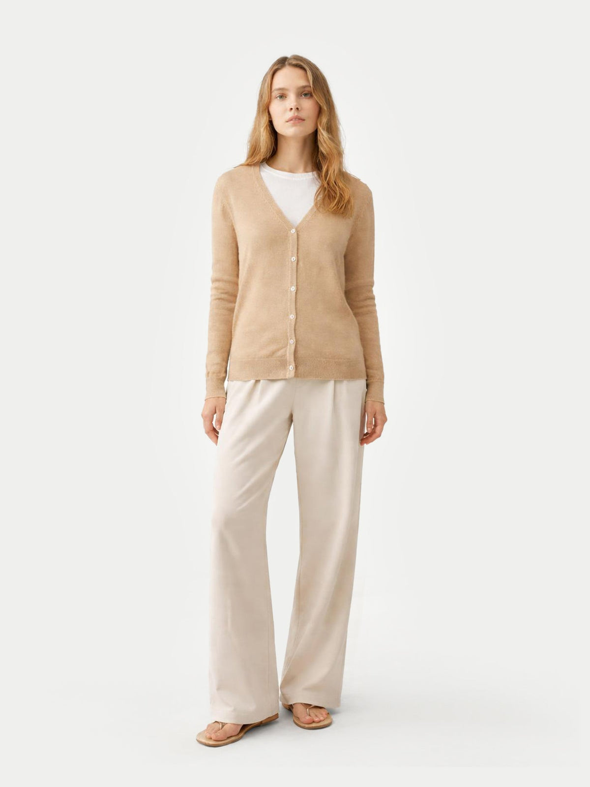 Essential Cashmere V-neck Cardigan — Beige