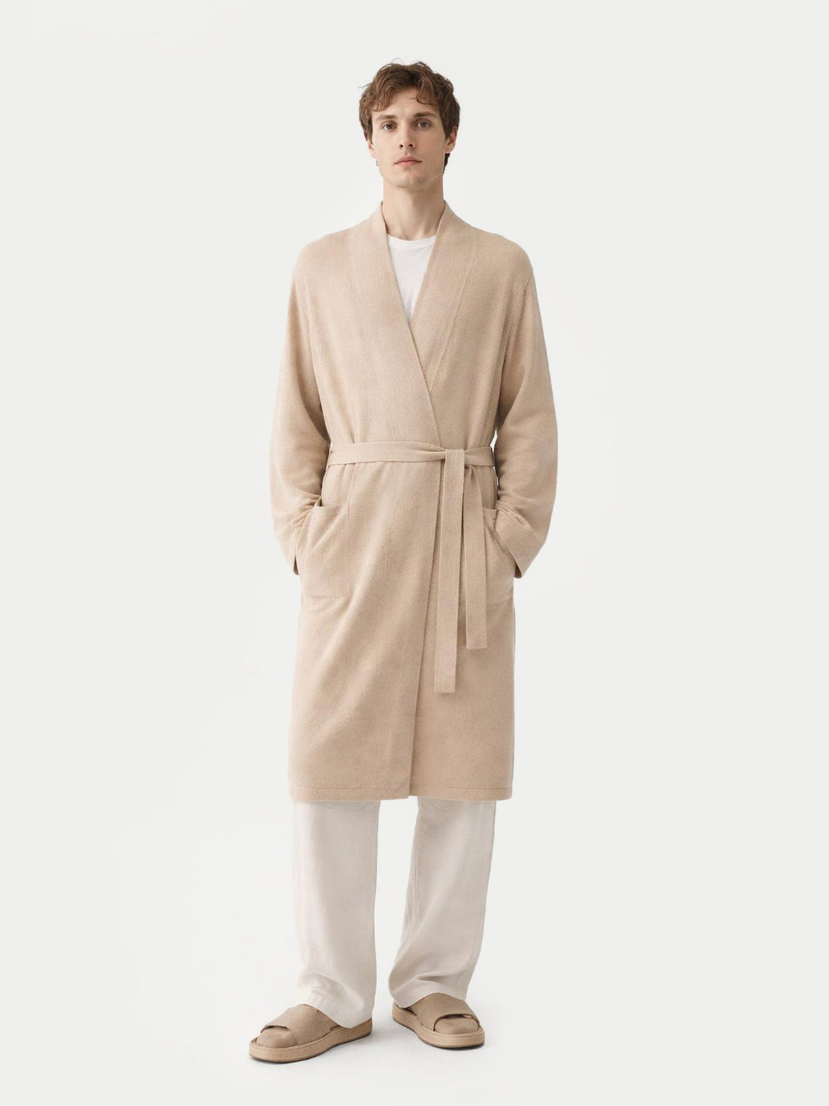 Natural Color Men's Cashmere Robe — Beige