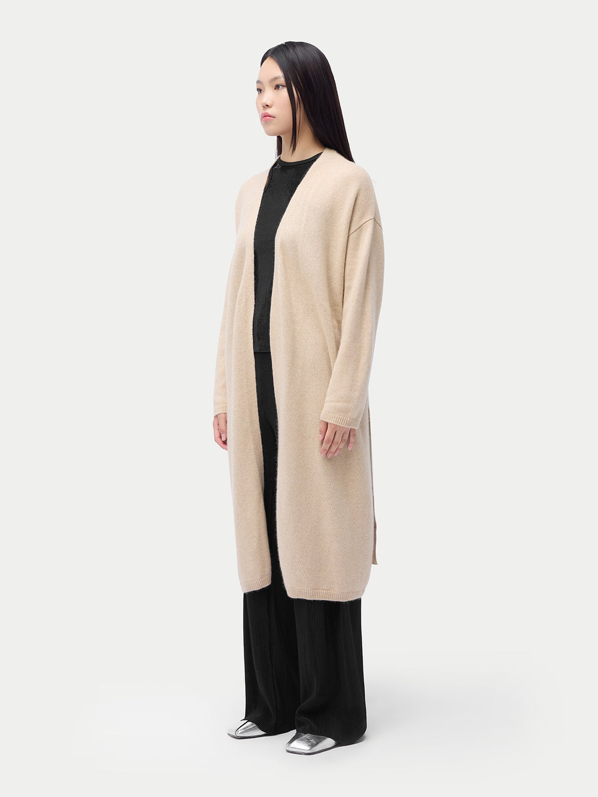 Long Maternity Cashmere Robe — Beige