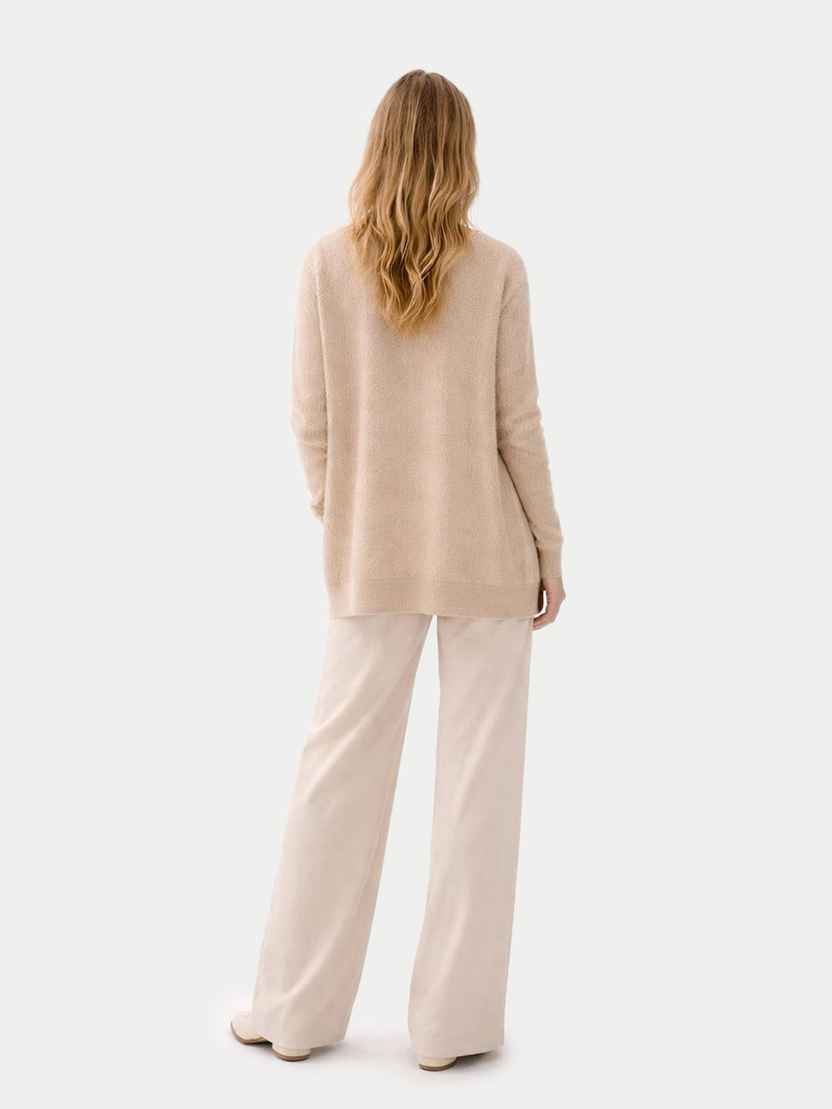 Ajour Knit Open-front Cashmere Cardigan — Beige