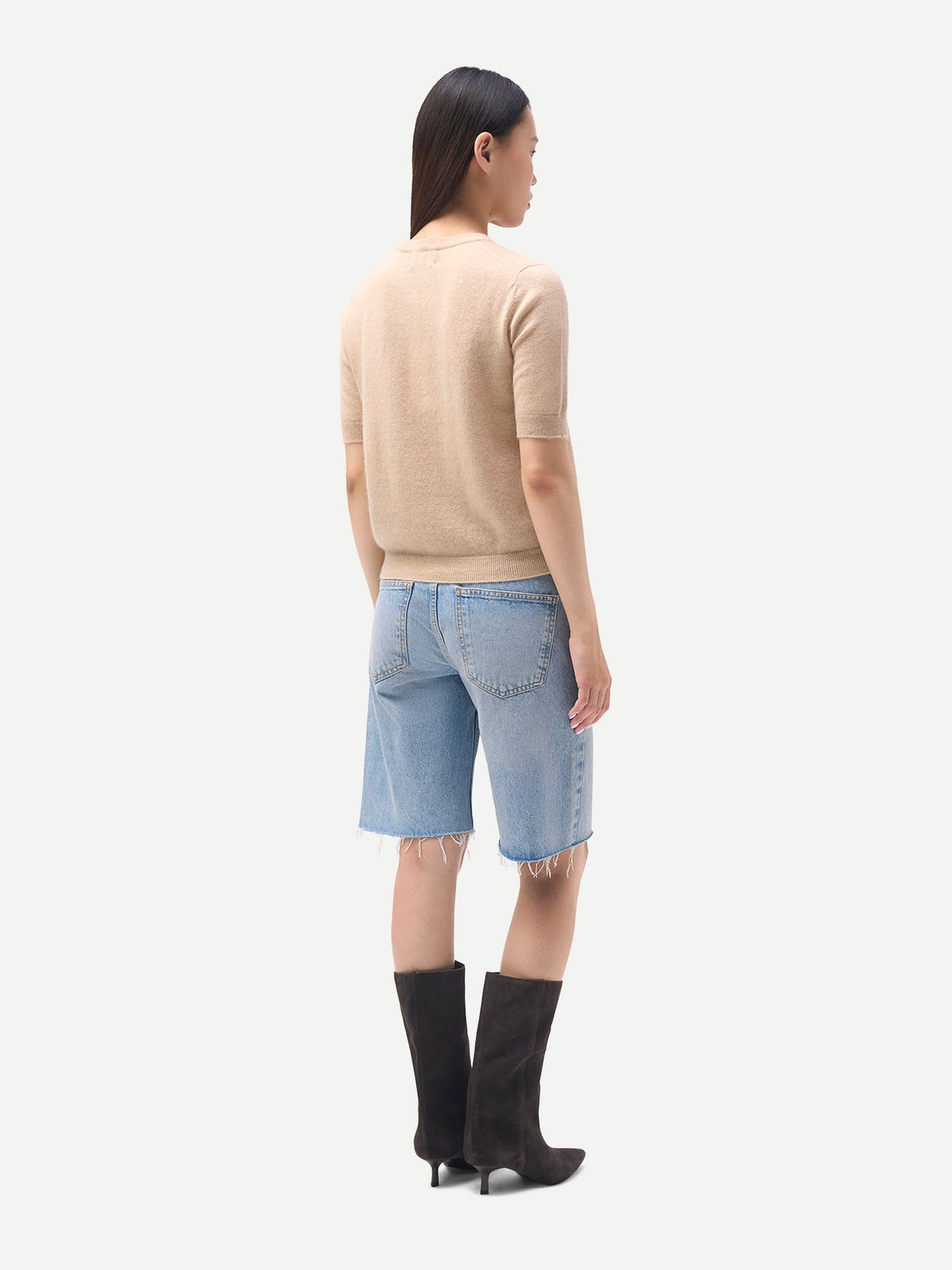 Women's Cashmere Elbow-sleeve Sweater — Beige