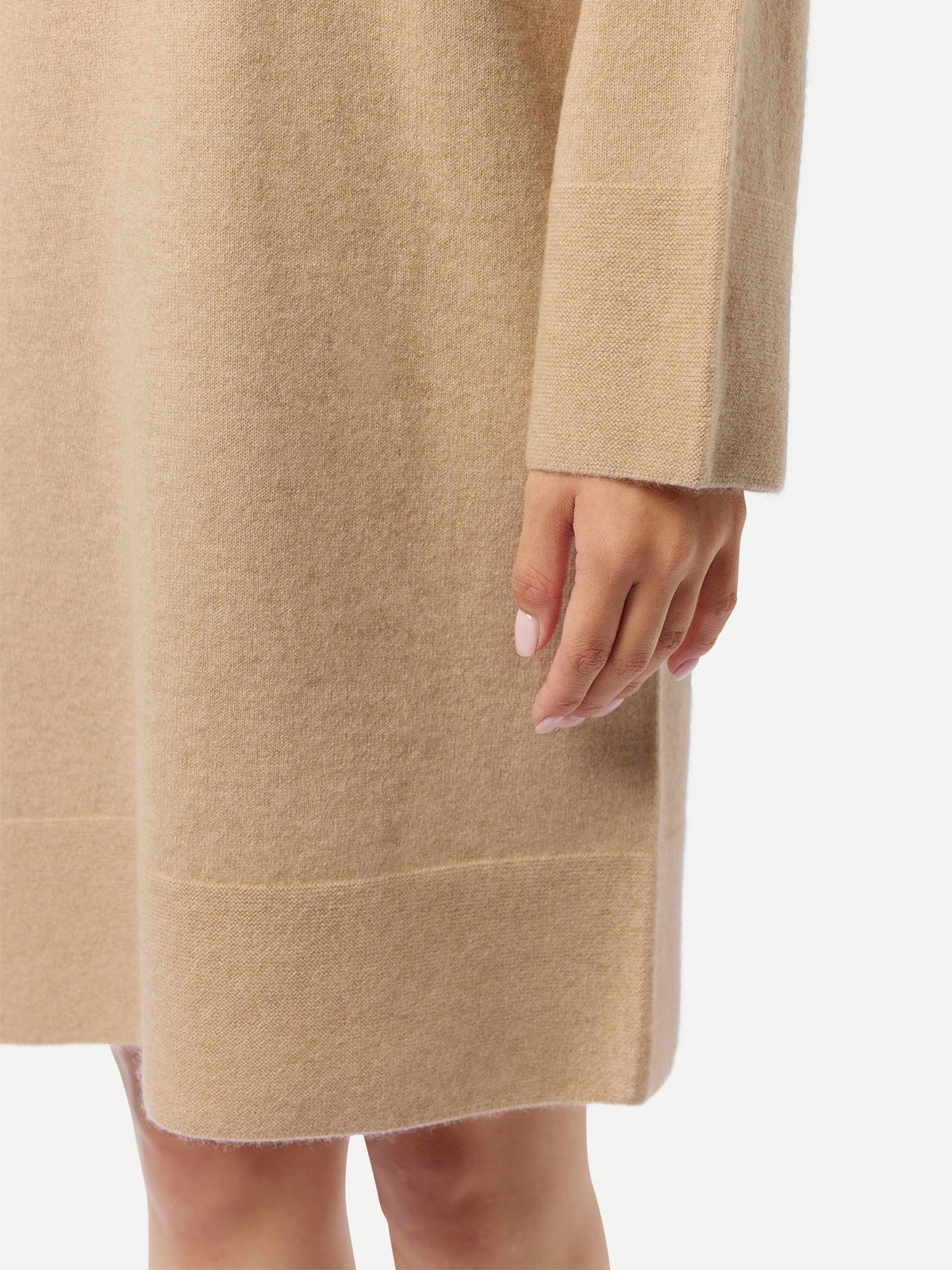 Seamless Crewneck Cashmere Dress — Beige
